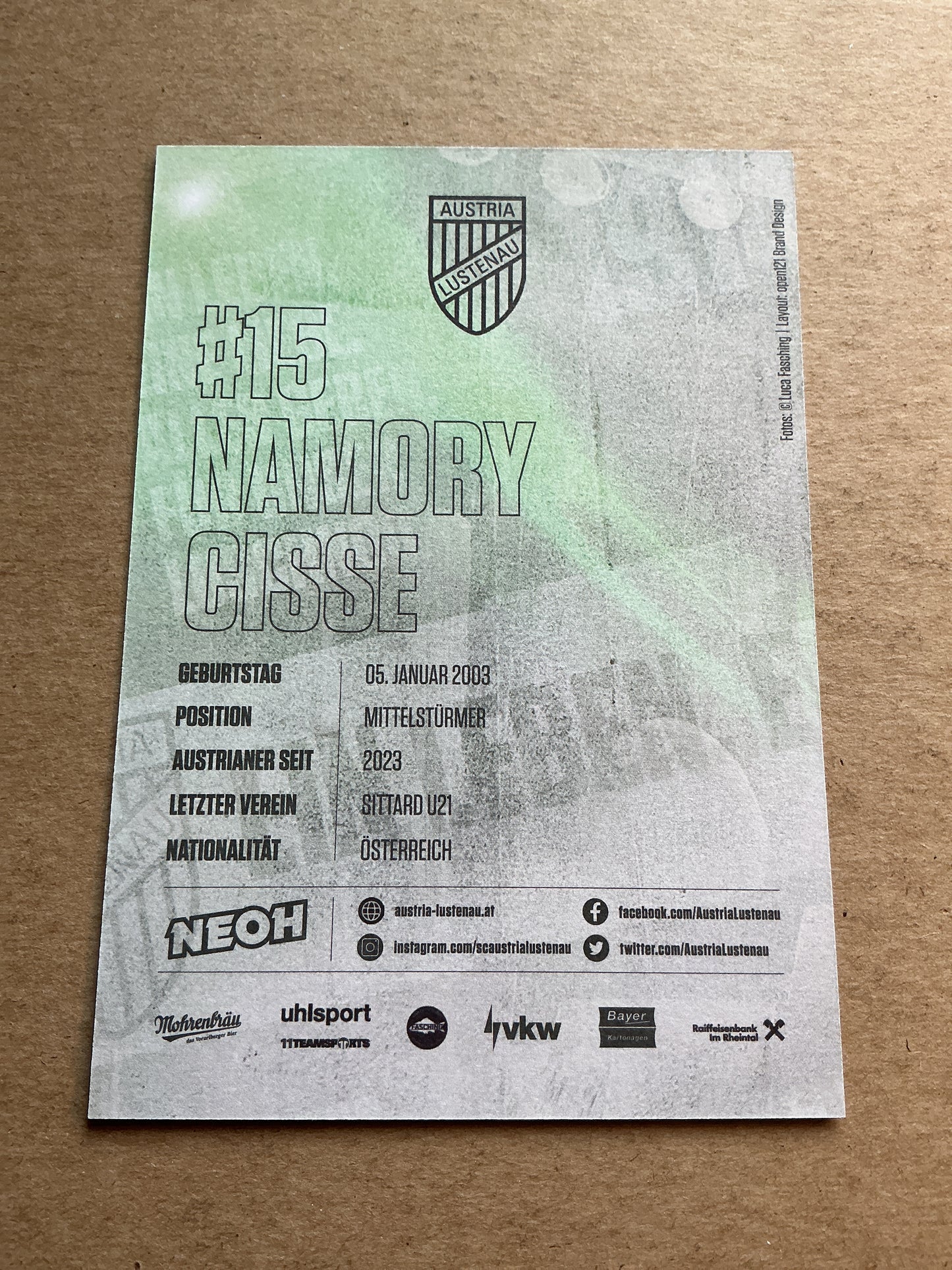 Namory Cisse, Austria 🇦🇹 SC Austria Lustenau 2023/24 hand signed