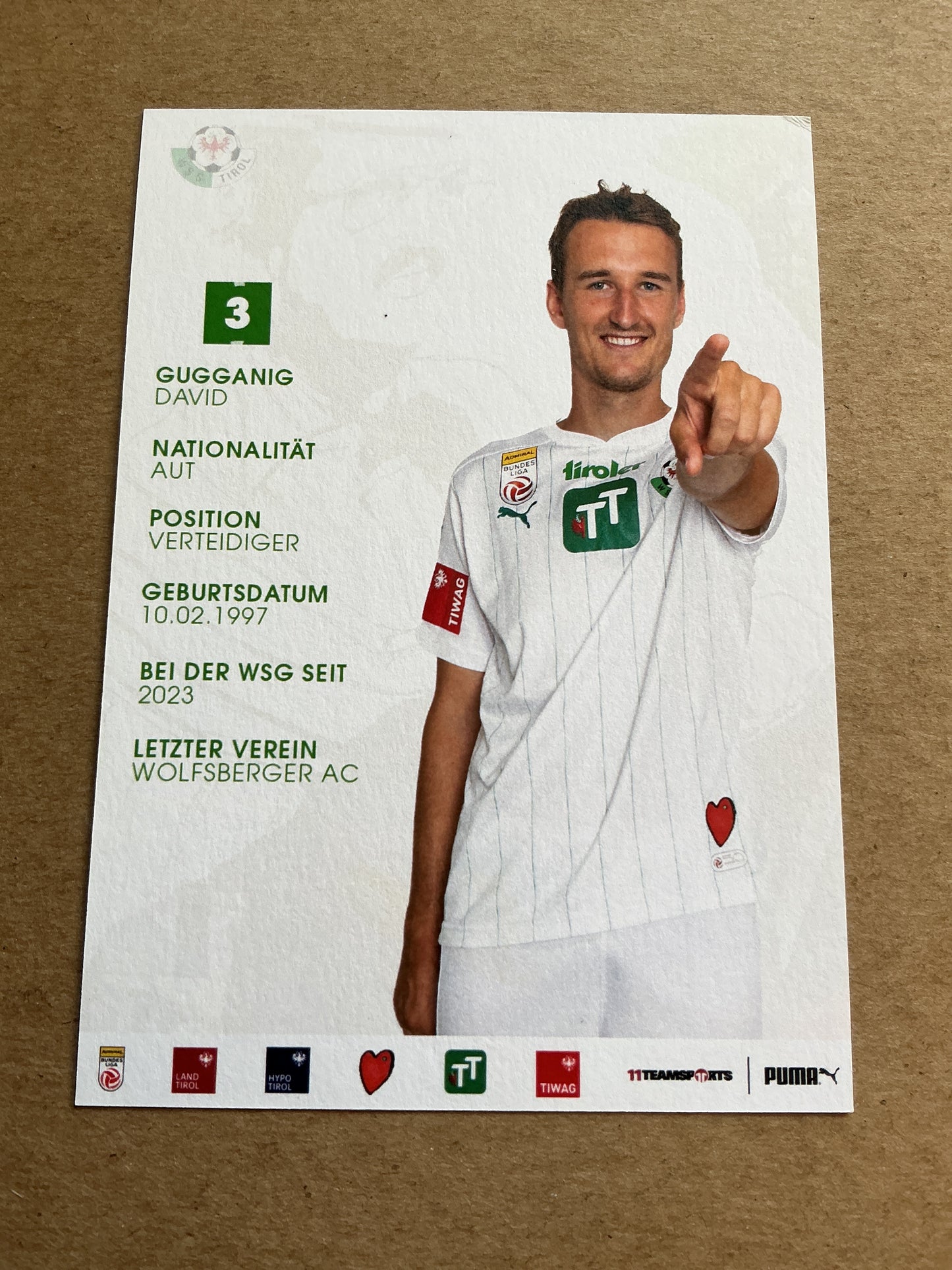 David Gugganig, Austria 🇦🇹 WSG Tirol 2023/24 hand signed
