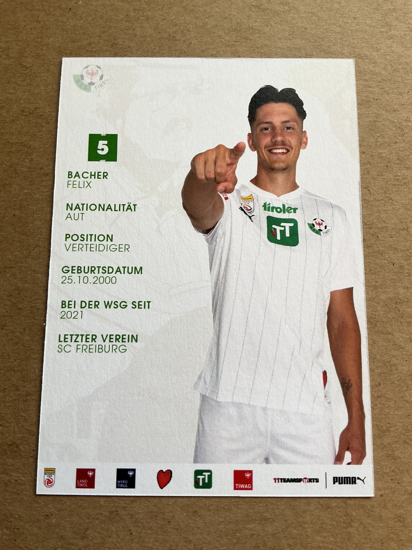 Felix Bacher, Austria 🇦🇹 WSG Tirol 2023/24 hand signed