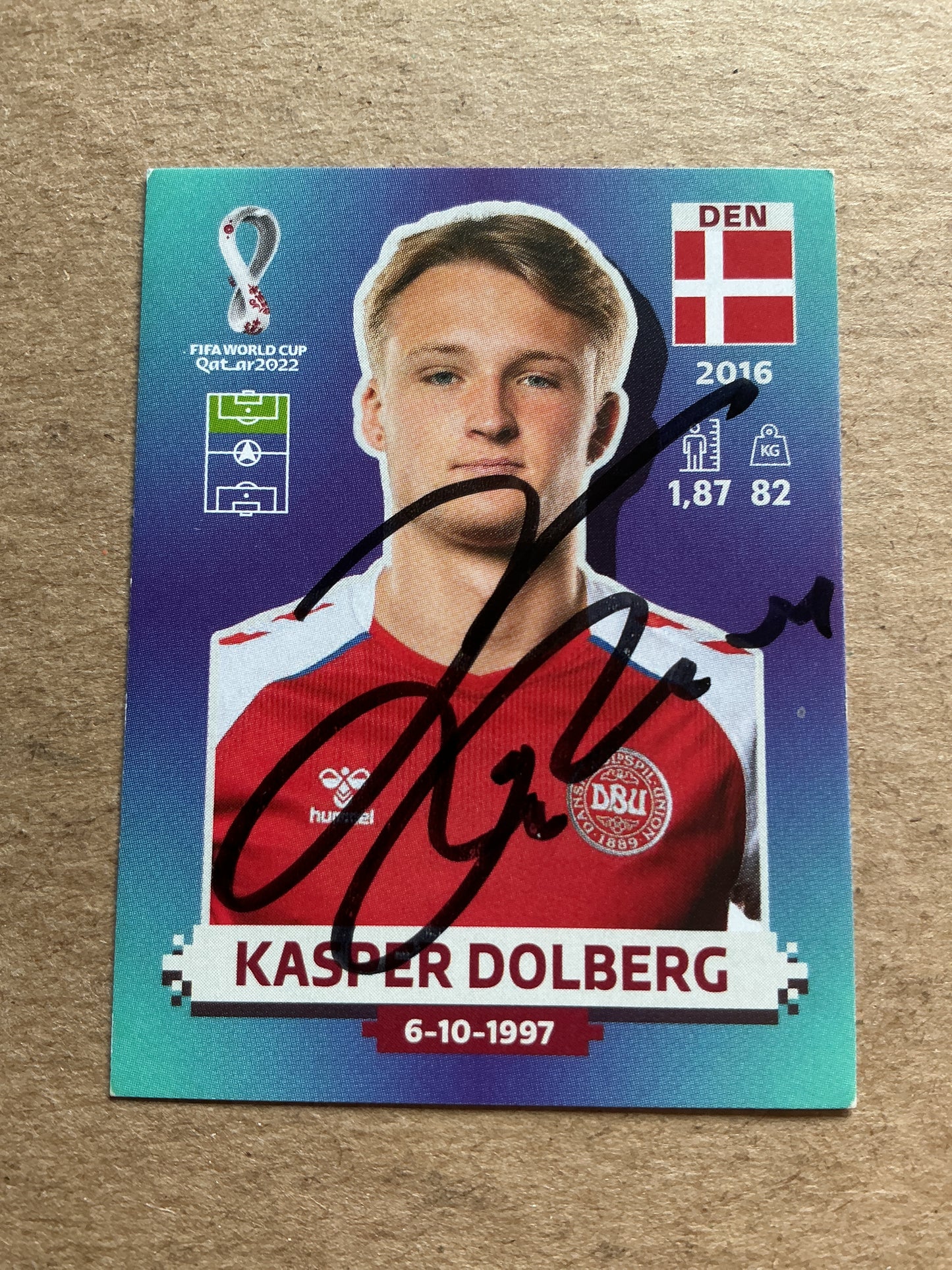 Kasper Dolberg, Denmark 🇩🇰 FIFA World Cup 2022 Panini hand signed
