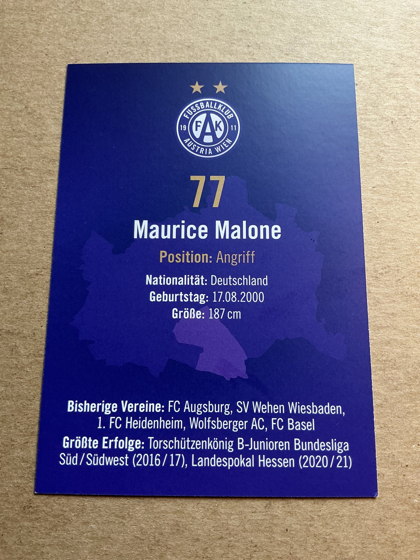 Maurice Malone, Germany 🇩🇪 Austria Wien 2024/25 hand signed