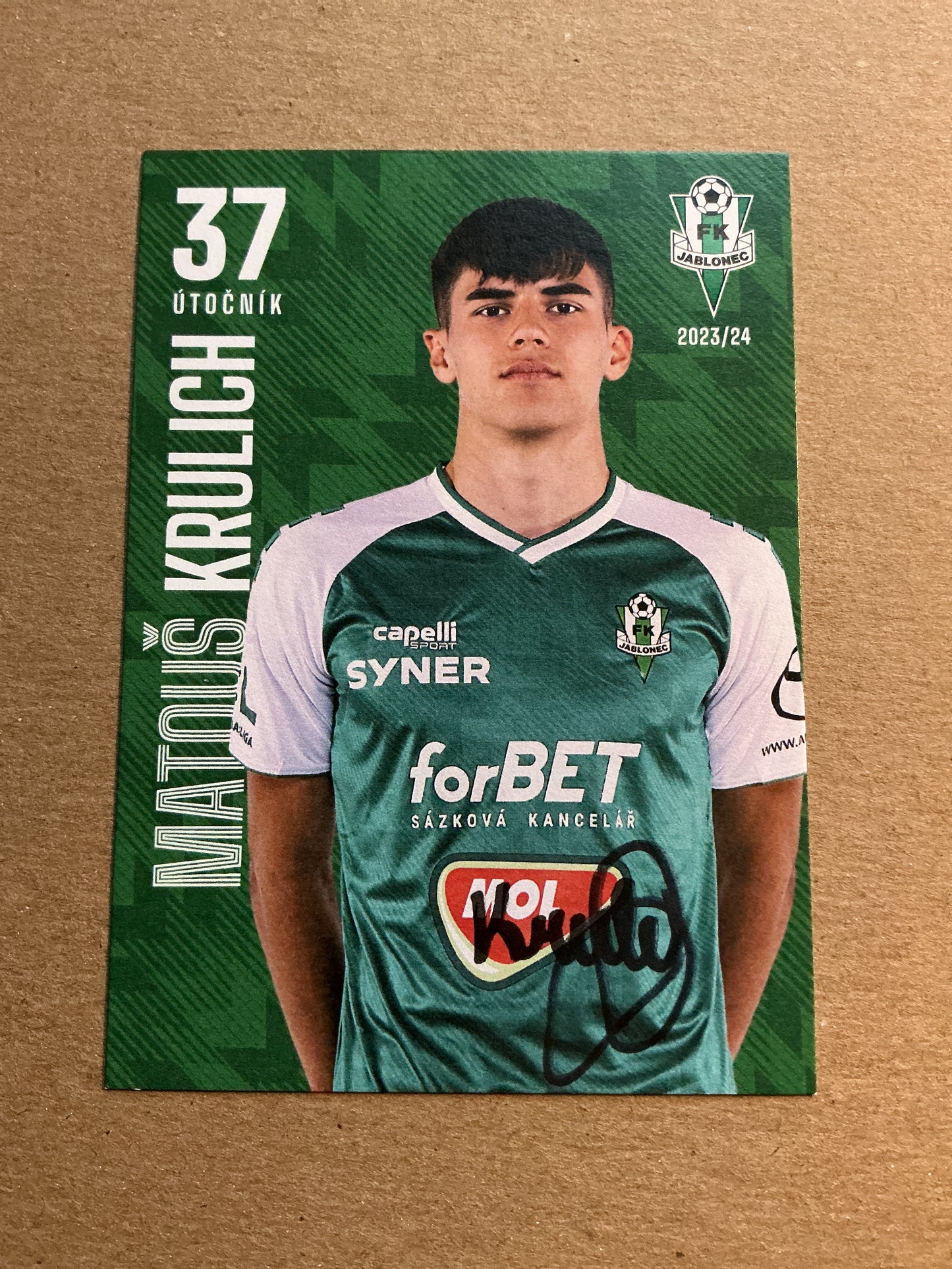 Matouš Krulich, Czech Republic 🇨🇿 FK Jablonec 2023/24 hand signed