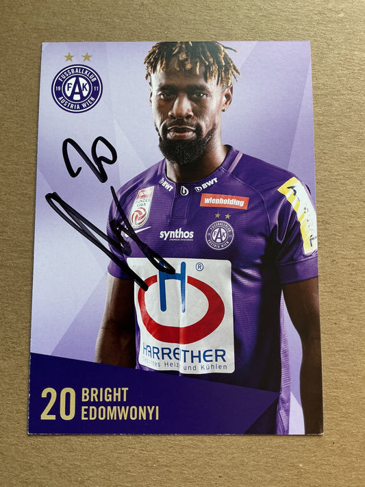 Bright Edomwonyi, Nigeria 🇳🇬 Austria Wien 2019/20 hand signed