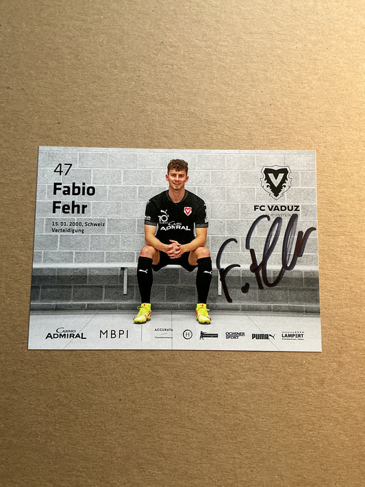 Fabio Fehr, Switzerland 🇨🇭 FC Vaduz 2021/22 hand signed