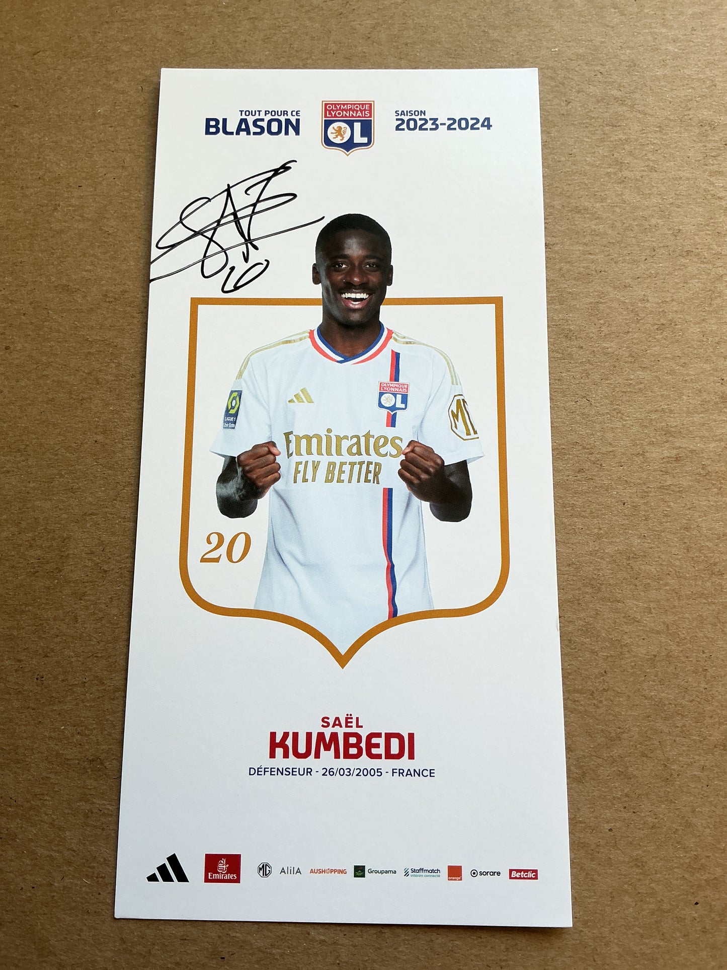Sael Kumbedi, France 🇫🇷 Olympique Lyon 2023/24 hand signed