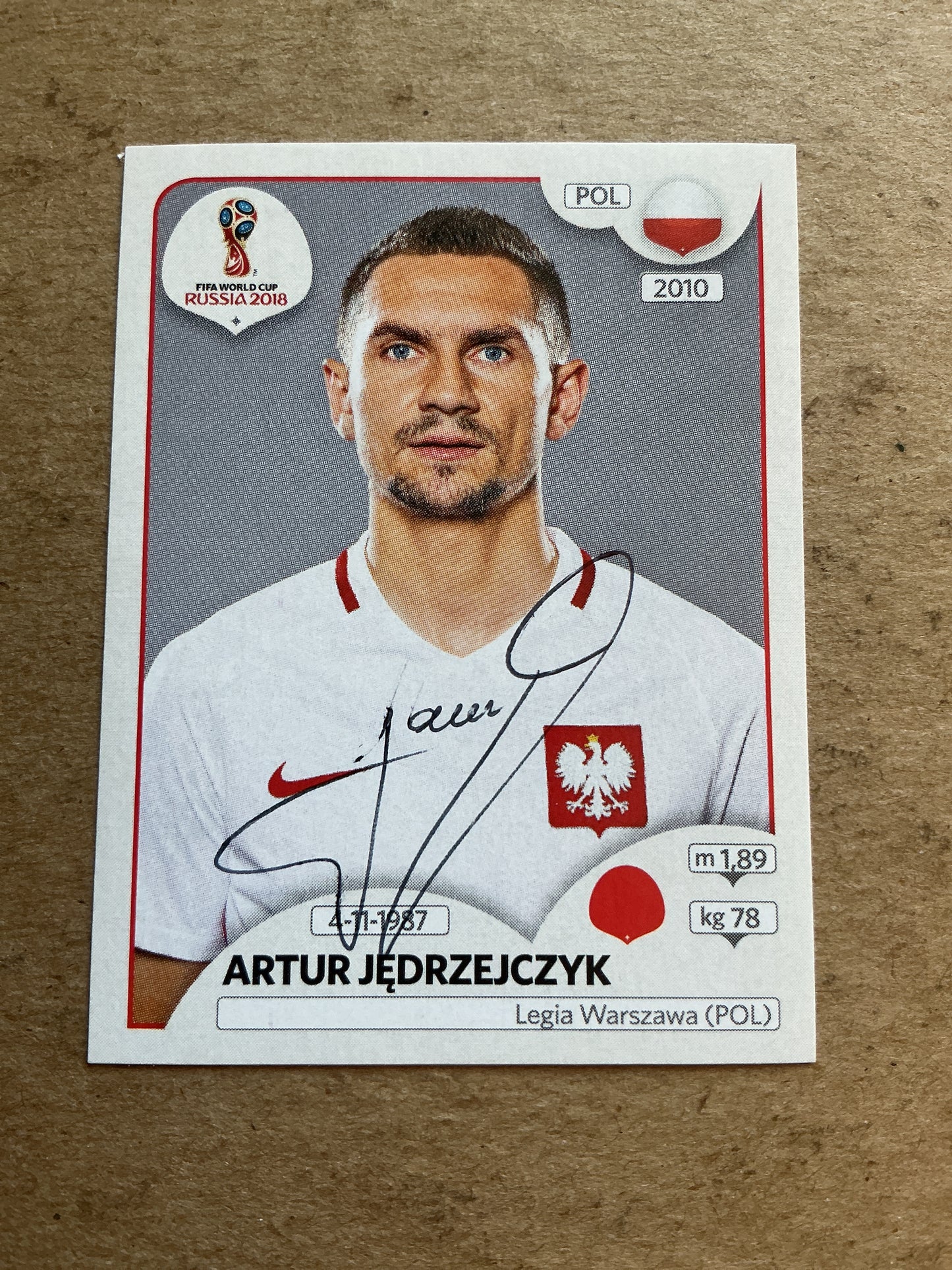 Artur Jędrzejczyk, Poland 🇵🇱 FIFA World Cup 2018 Panini hand signed