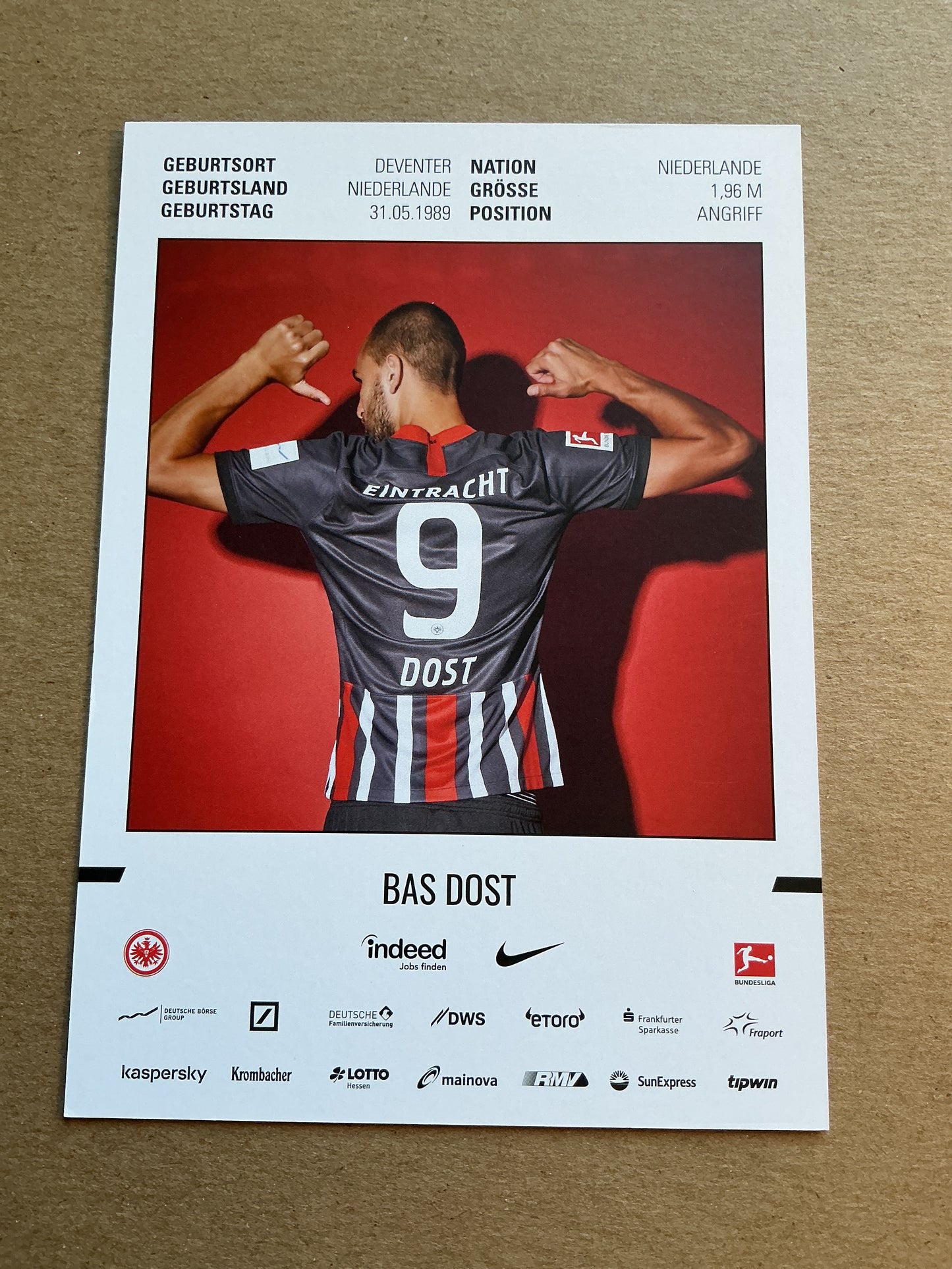 Bas Dost, Netherlands 🇳🇱 Eintracht Frankfurt 2019/20 hand signed