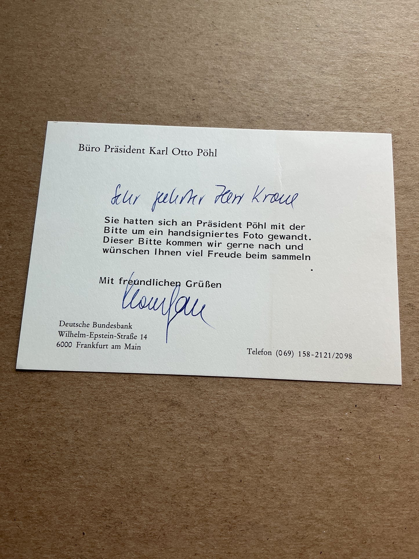 Karl Otto Pöhl, Germany 🇩🇪 President Bundesbank hand signed