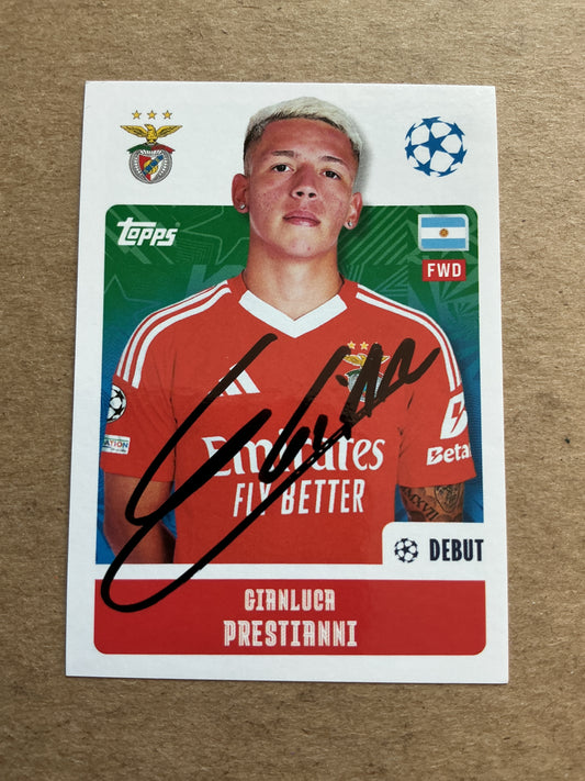 Gianluca Prestianni, Argentina 🇦🇷 SL Benfica 2024/25 Topps hand signed