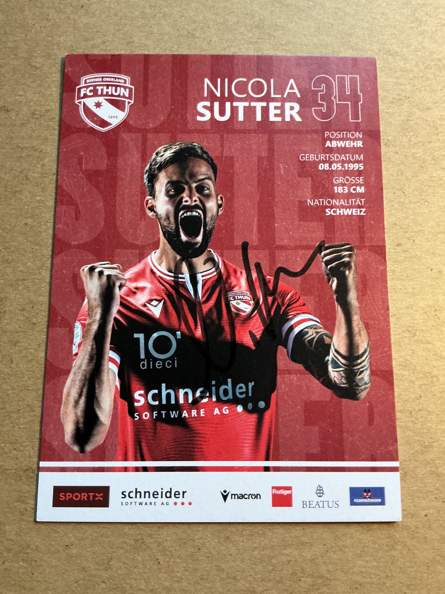 Nicola Sutter, Switzerland 🇨🇭 FC Thun 2023/24 hand signed