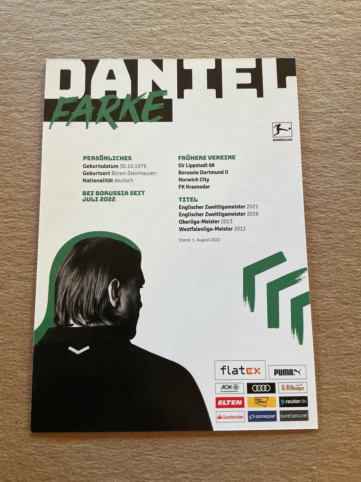 Daniel Farke, Germany 🇩🇪 Borussia Mönchengladbach 2022/23 hand signed