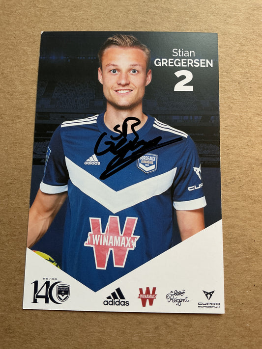 Stian Gregersen, Norway 🇳🇴 Girondins Bordeaux 2021/22 hand signed