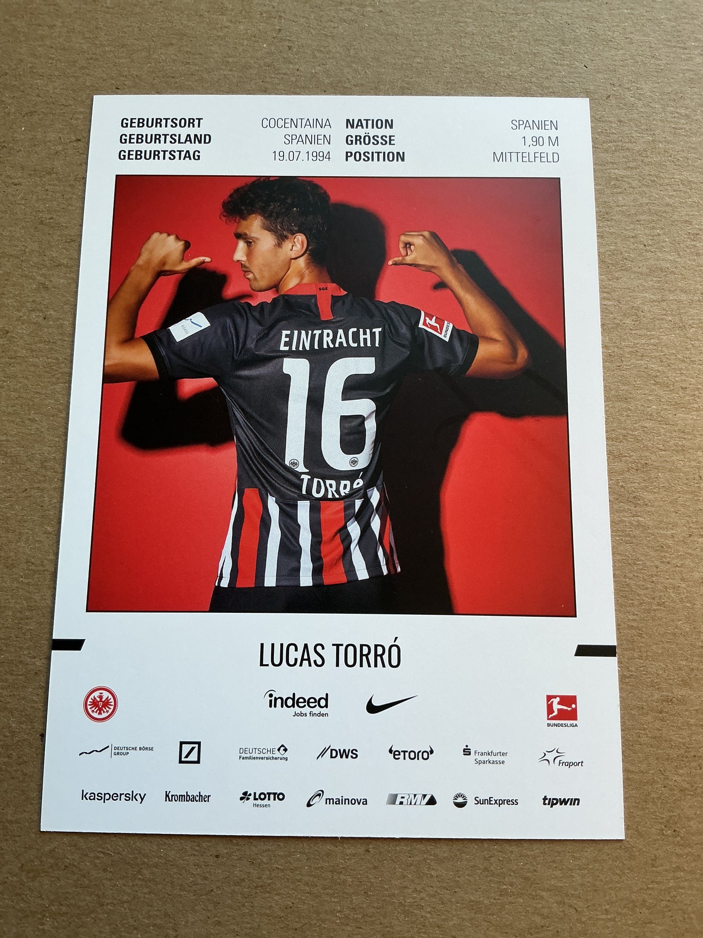 Lucas Torró, Spain 🇪🇸 Eintracht Frankfurt 2019/20 hand signed