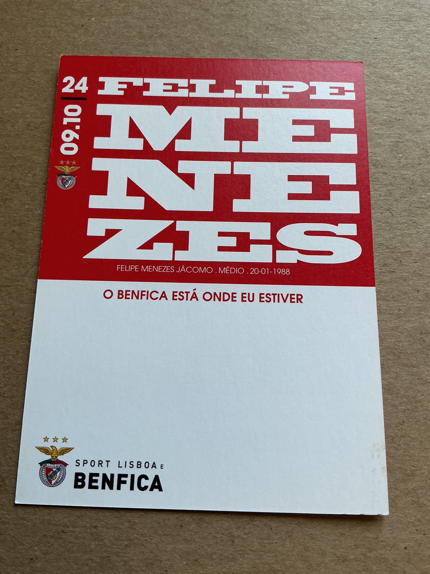 Felipe Menezes, Brazil 🇧🇷 SL Benfica 2009/10 hand signed