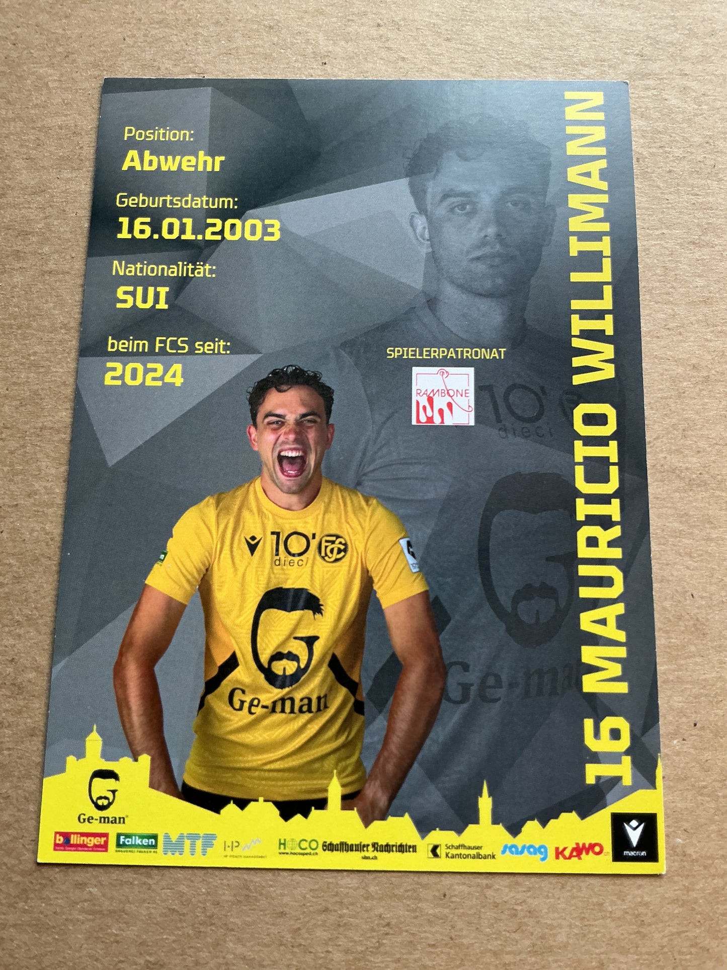 Mauricio Willmann, Switzerland 🇨🇭 FC Schaffhausen 2024/25 hand signed