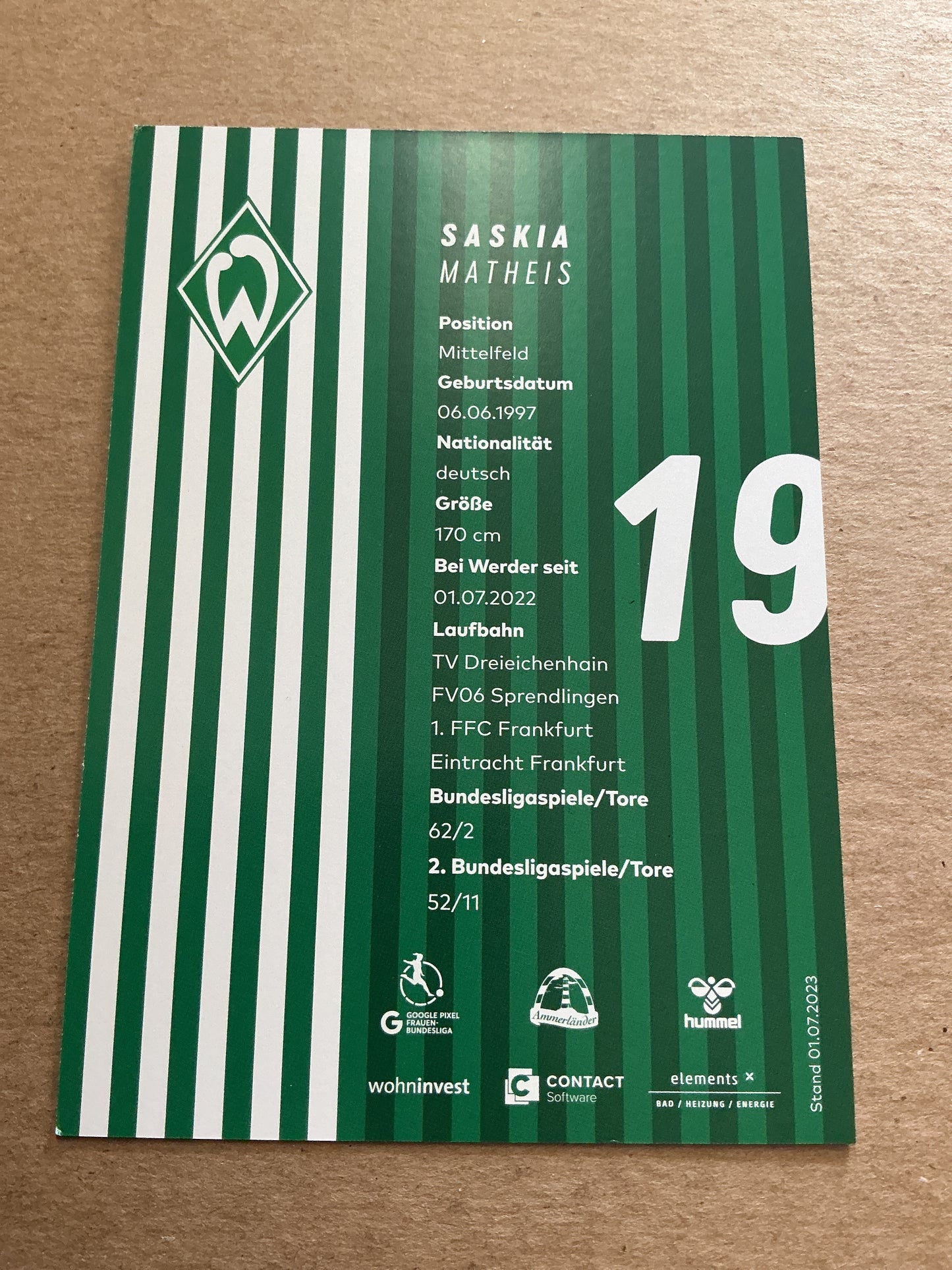 Saskia Matheis, Germany 🇩🇪 SV Werder Bremen 2023/24 hand signed