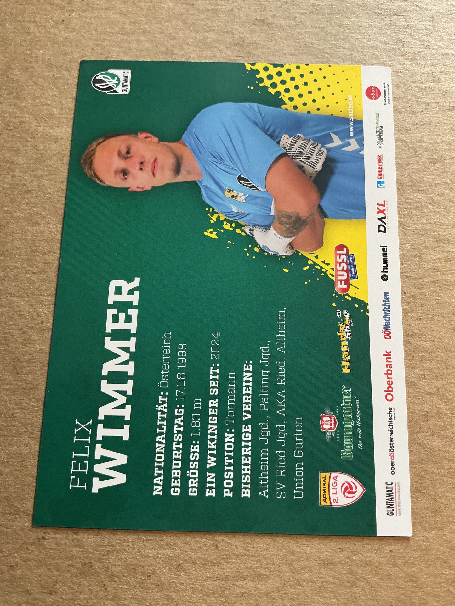 Felix Wimmer, Austria 🇦🇹 SV Ried 2024/25 hand signed