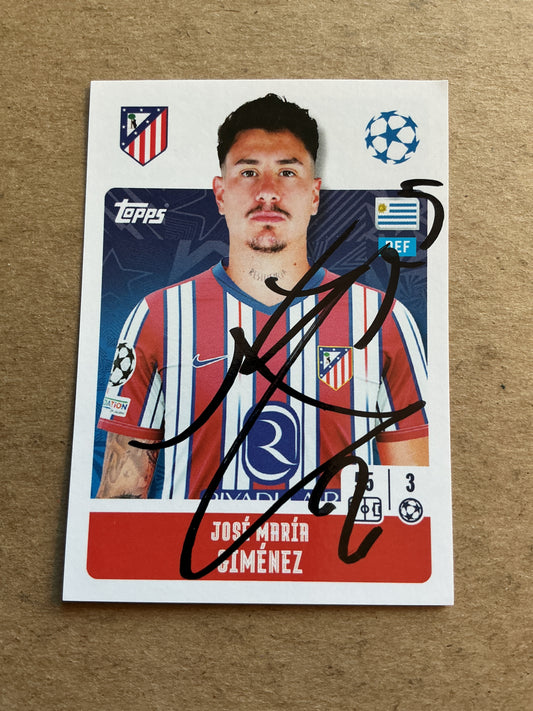 José María Giménez, Uruguay 🇺🇾 Atletico Madrid 2024/25 Topps hand signed