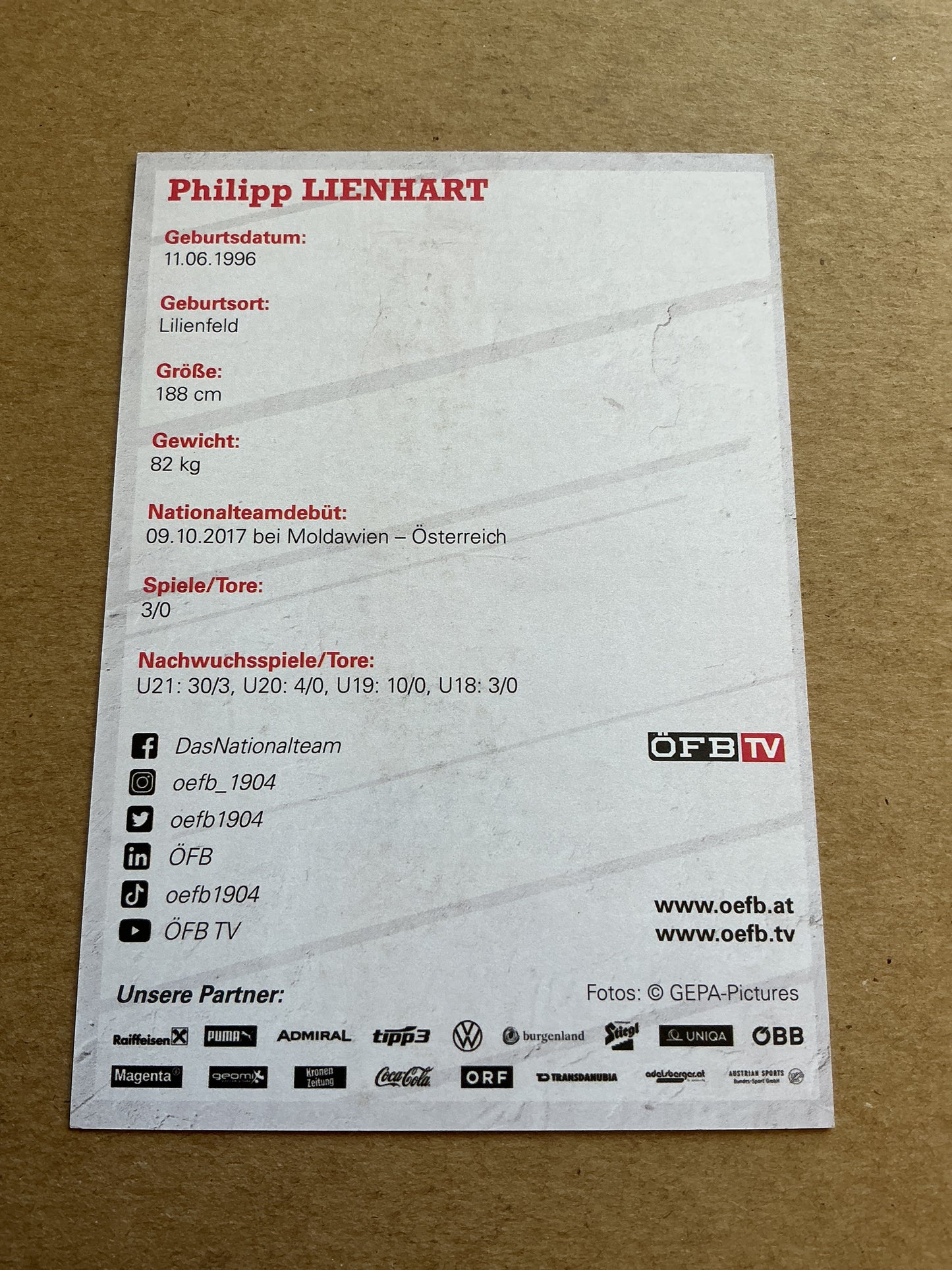 Philipp Lienhart, Austria 🇦🇹 2021 hand signed