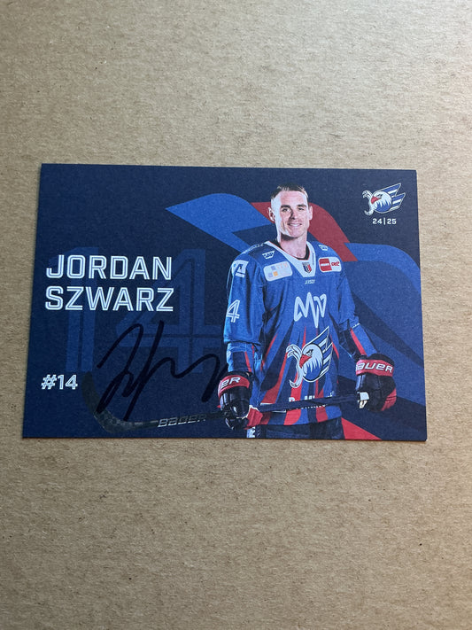 Jordan Szwarz, Canada 🇨🇦 Adler Mannheim 2024/25 hand signed