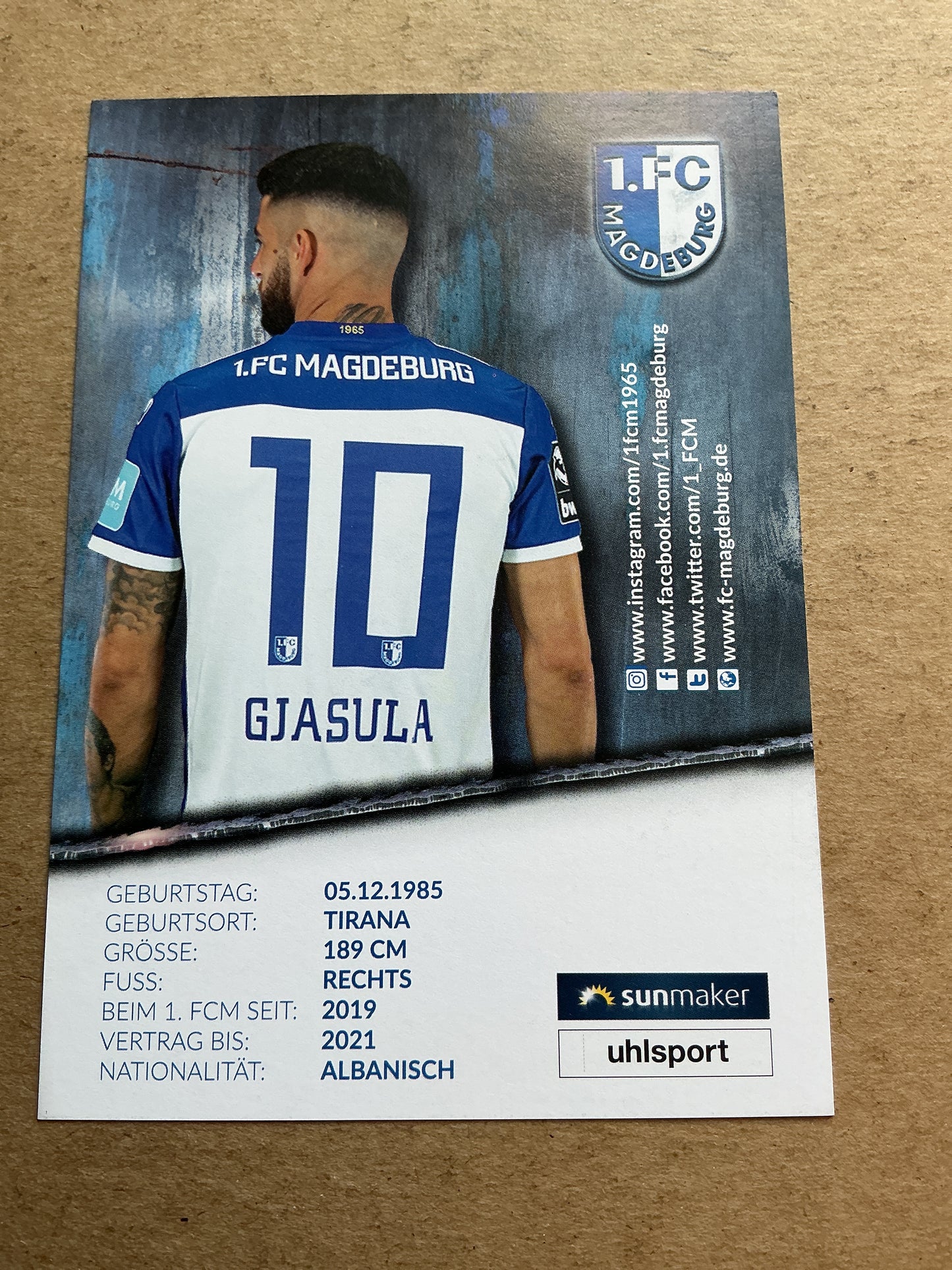 Jürgen Gjasula, Albania 🇦🇱 1.FC Magdeburg 2020/21 hand signed