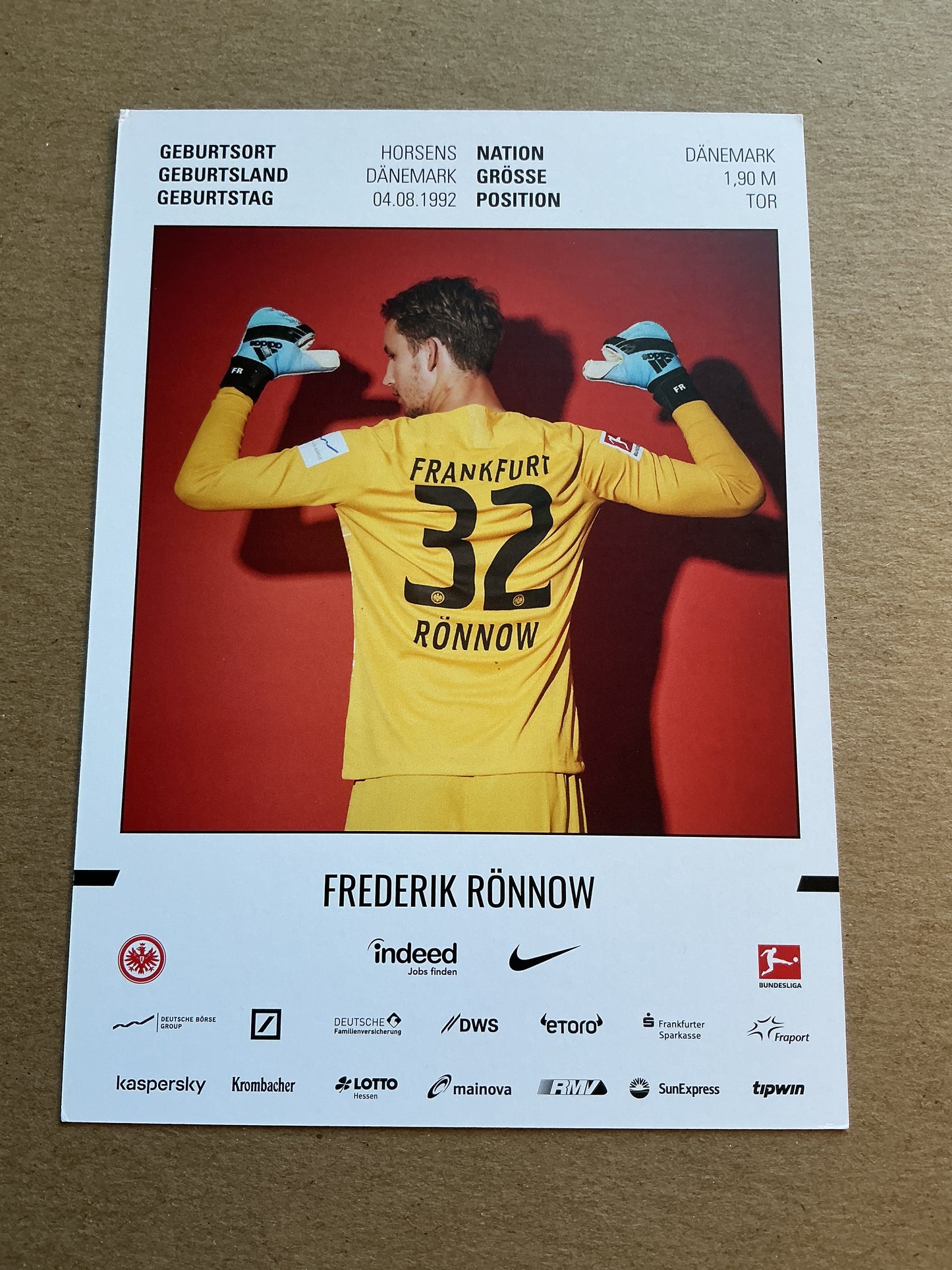 Frederik Rönnow, Denmark 🇩🇰 Eintracht Frankfurt 2019/20 hand signed
