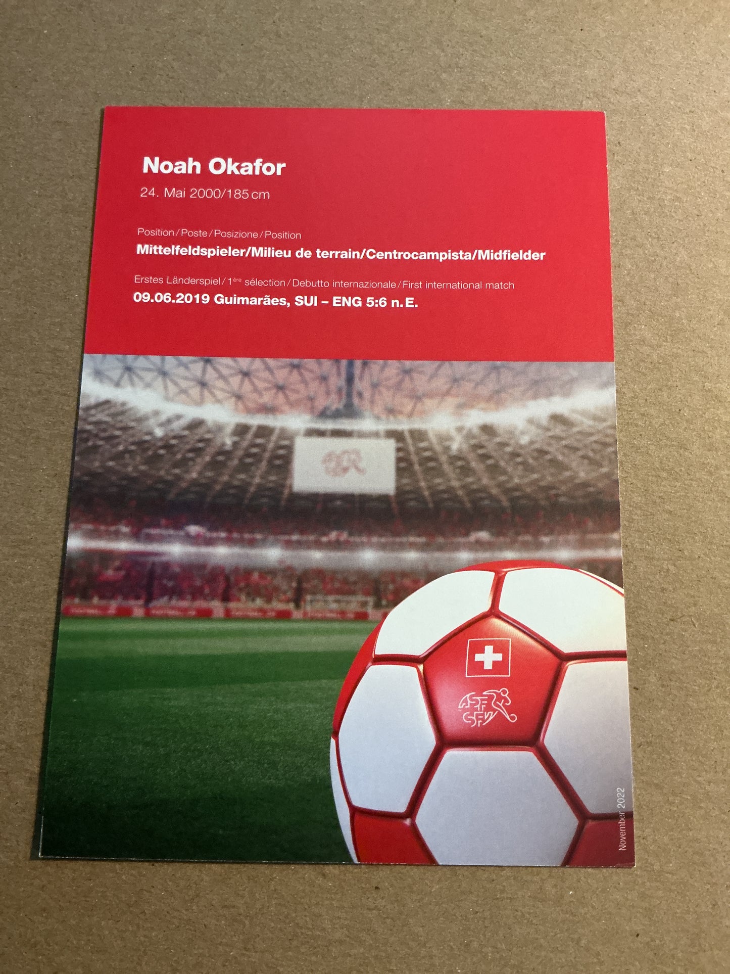 Noah Okafor, Switzerland 🇨🇭FIFA World Cup 2022  hand signed