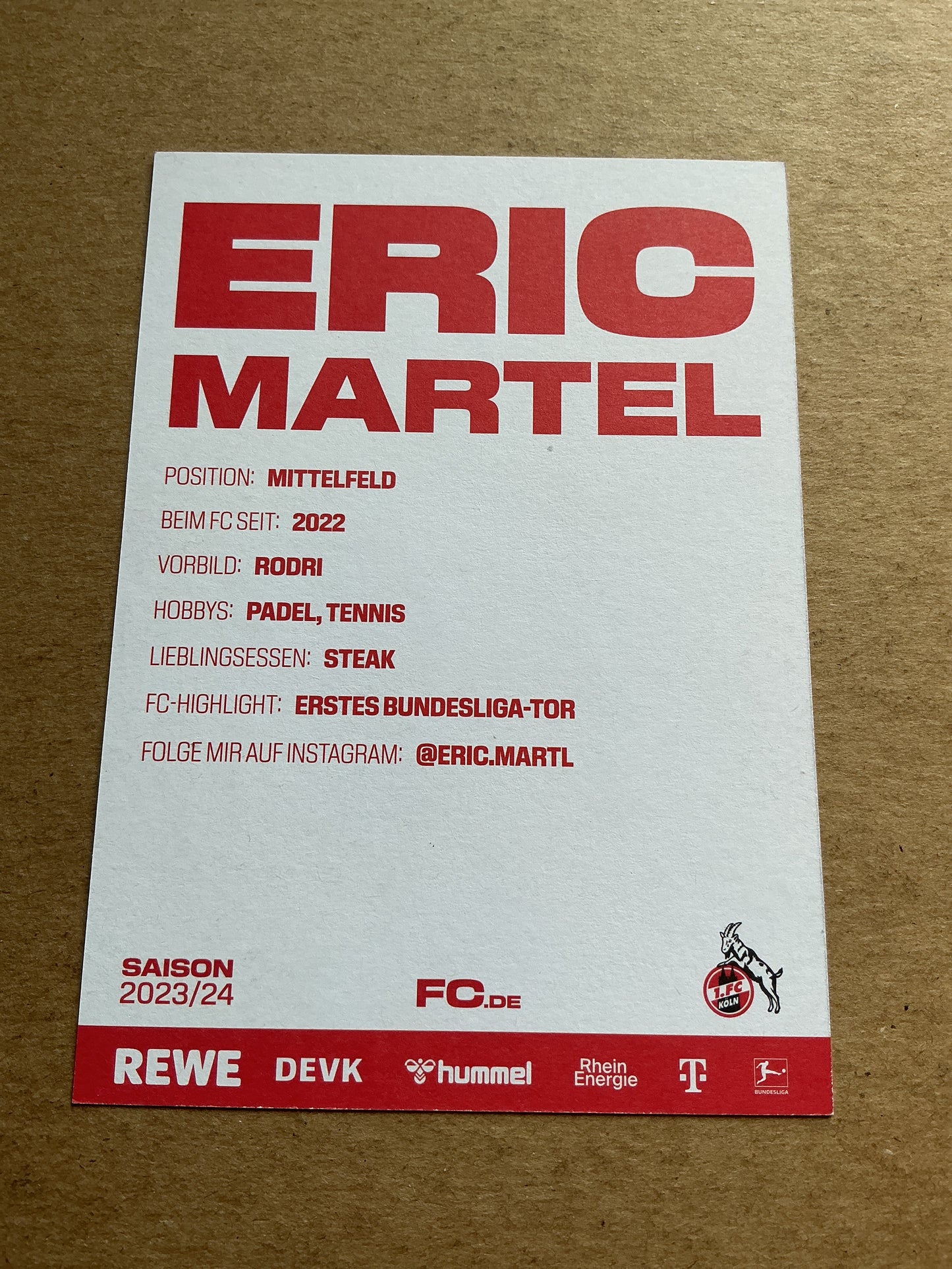 Eric Martel, Germany 🇩🇪 1.FC Köln 2023/24 hand signed
