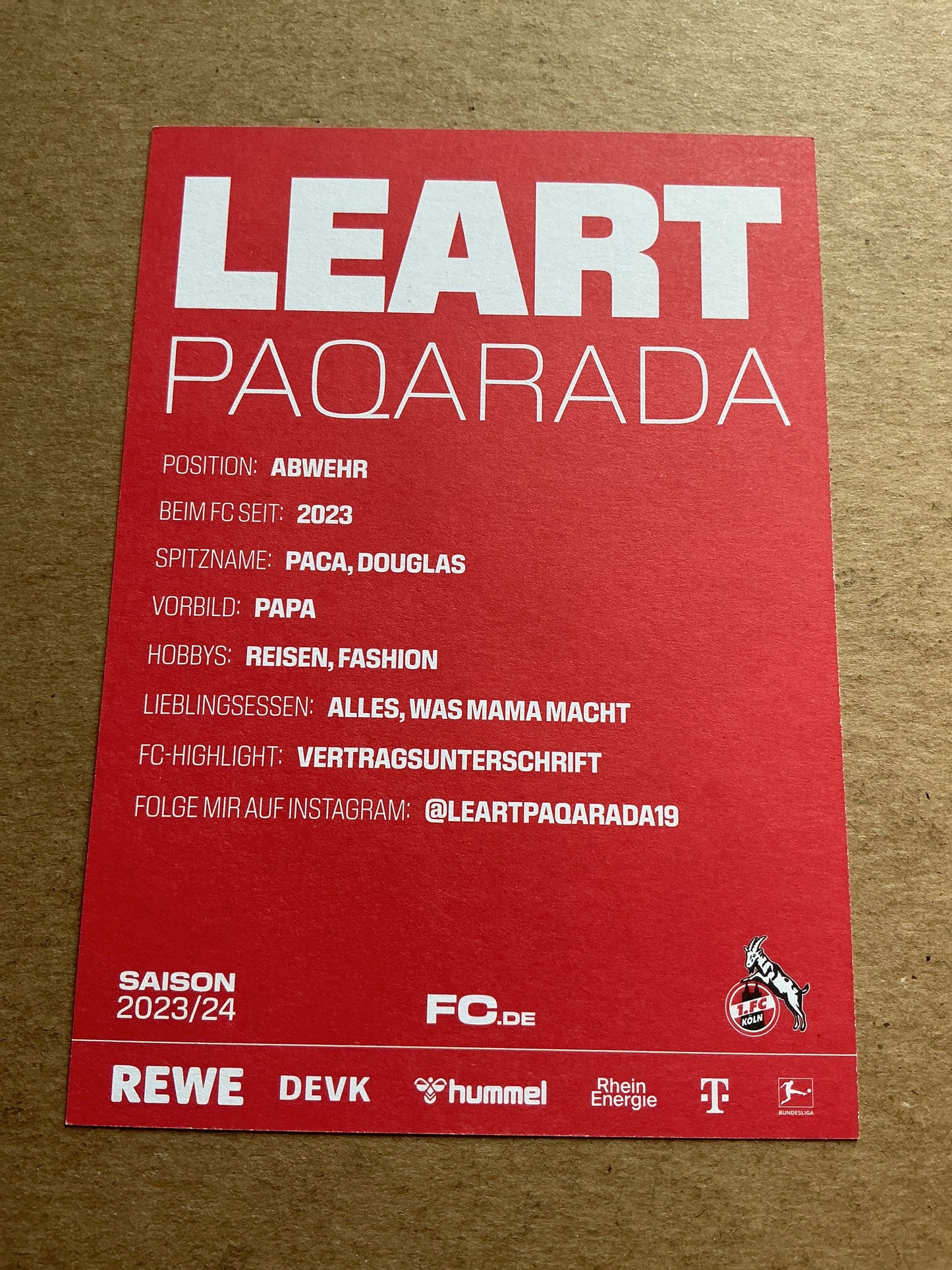 Leart Paqarada, Kosovo 🇽🇰 1.FC Köln 2023/24 hand signed