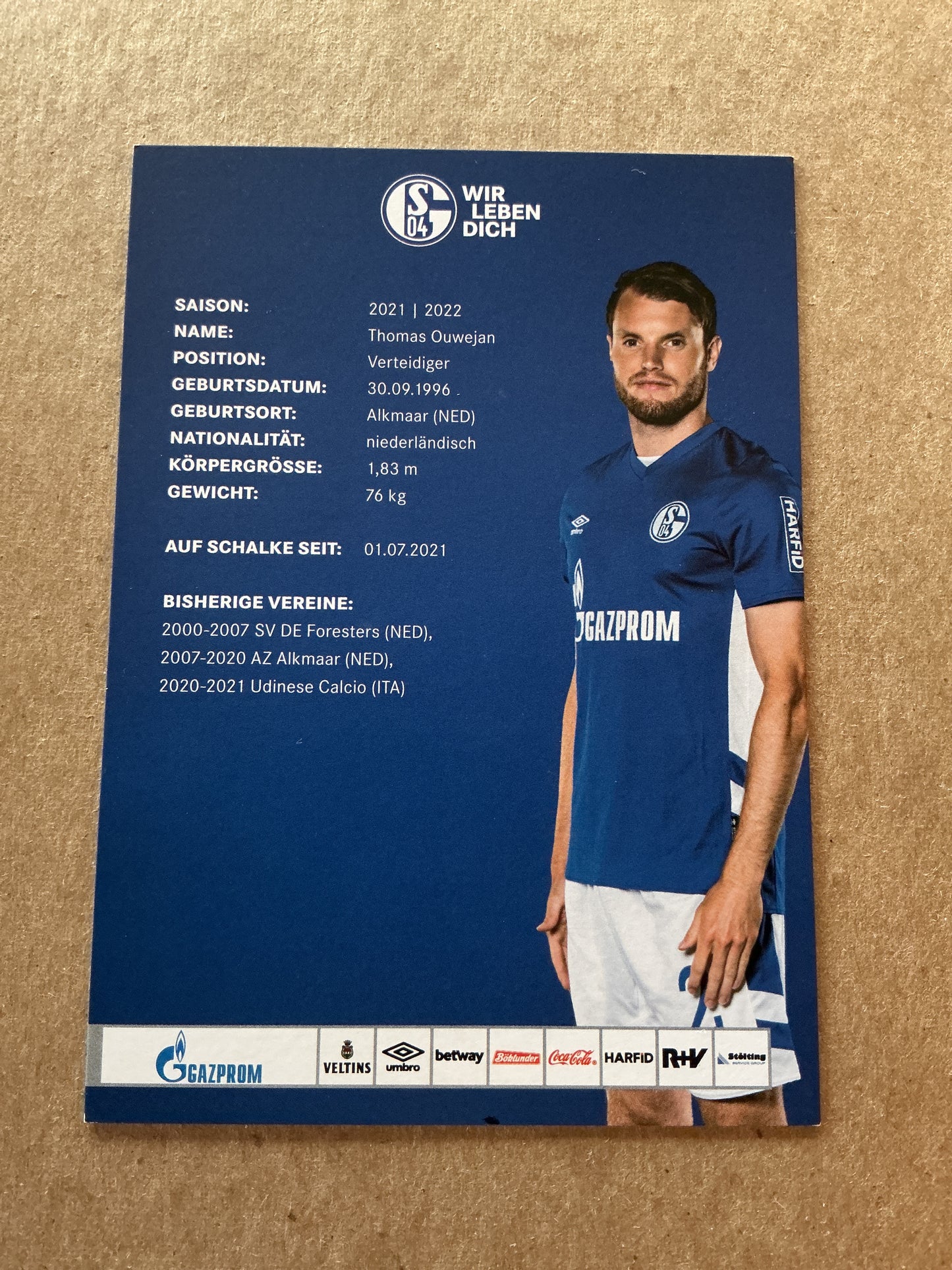 Thomas Ouwejan, Netherlands 🇳🇱 FC Schalke 04 2021/22 hand signed