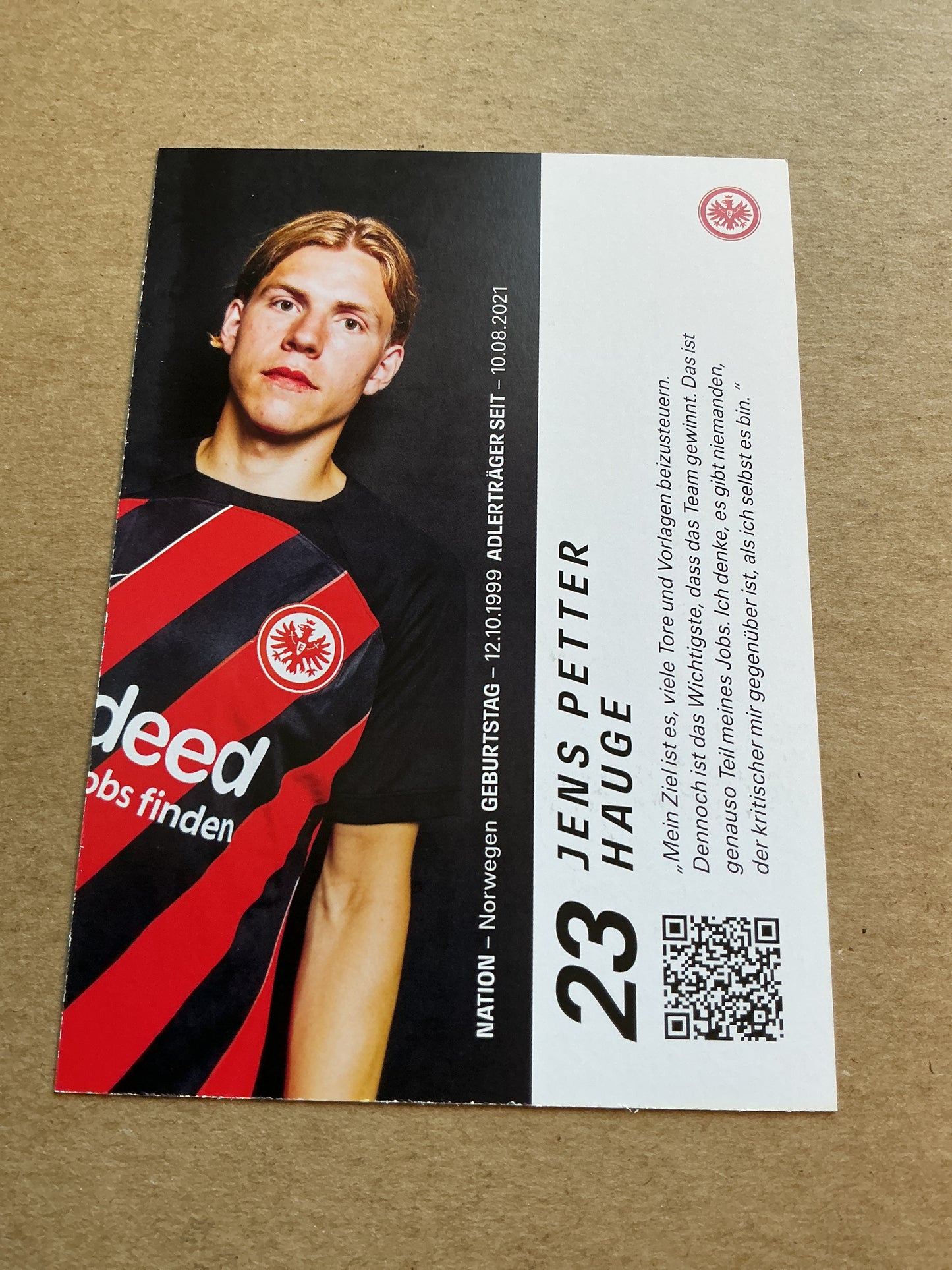 Jens Petter Hauge, Norway 🇳🇴 Eintracht Frankfurt 2023/24 hand signed