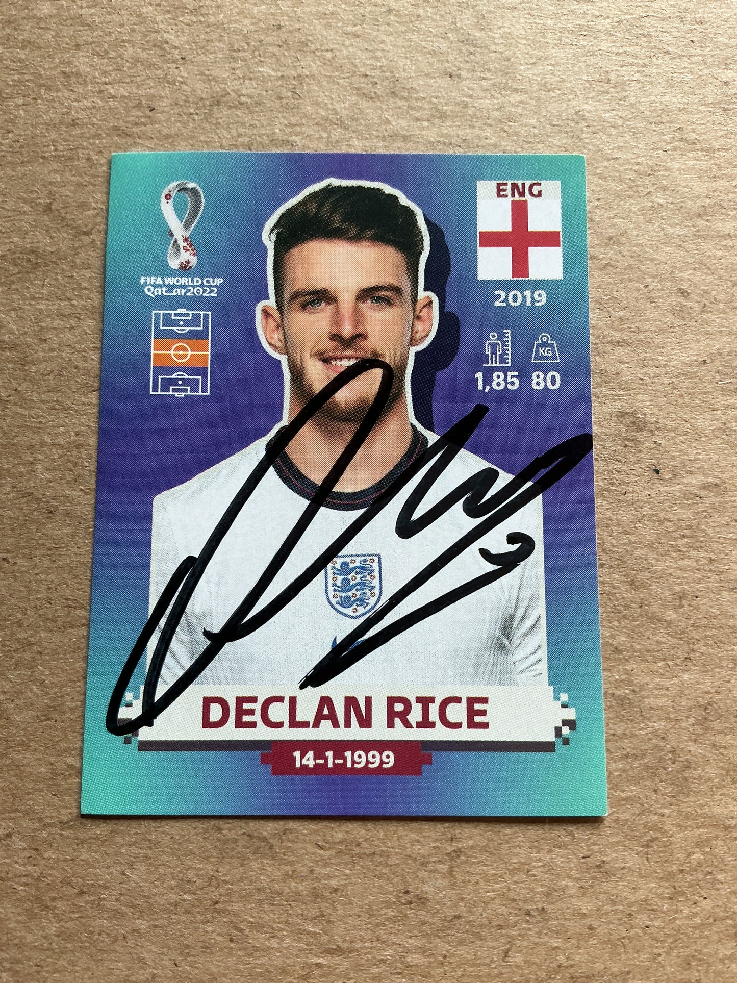 Declan Rice, England 🏴󠁧󠁢󠁥󠁮󠁧󠁿 FIFA World Cup 2022 Panini hand signed