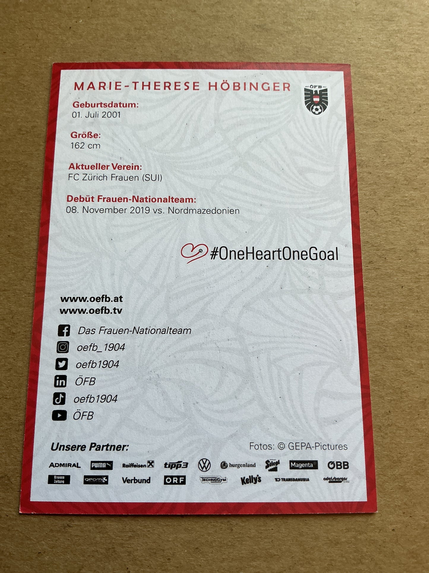 Marie-Therese Höbinger, Austria 🇦🇹 2024 FC Zürich  hand signed