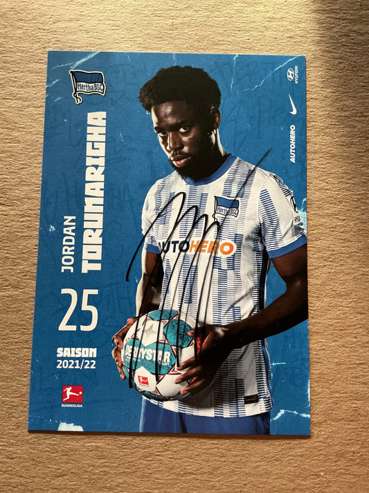 Jordan Torunarigha, Nigeria 🇳🇬 Hertha BSC Berlin 2021/22 hand signed