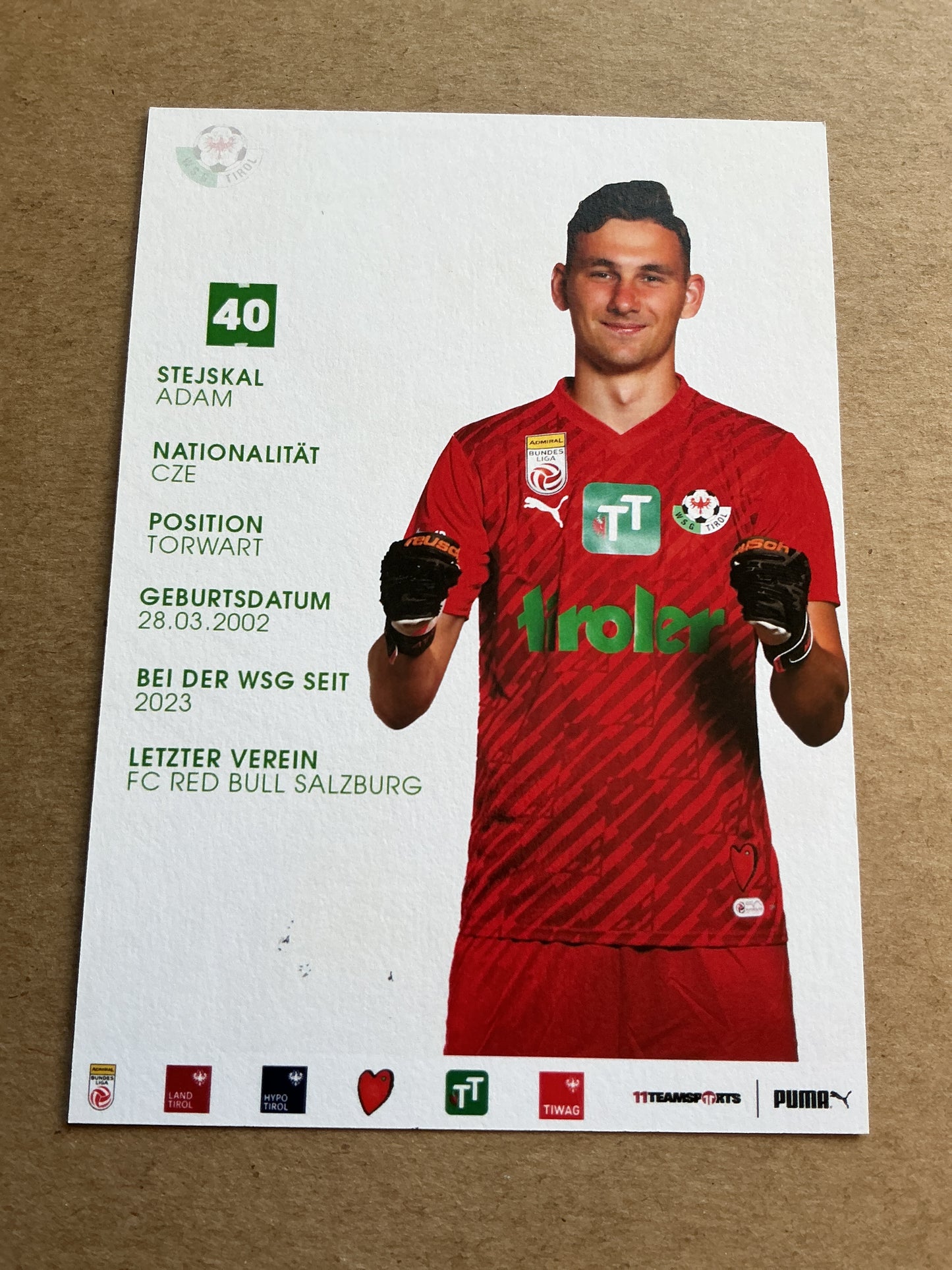 Adam Stejskal, Czech Republic 🇨🇿 WSG Tirol 2023/24 hand signed