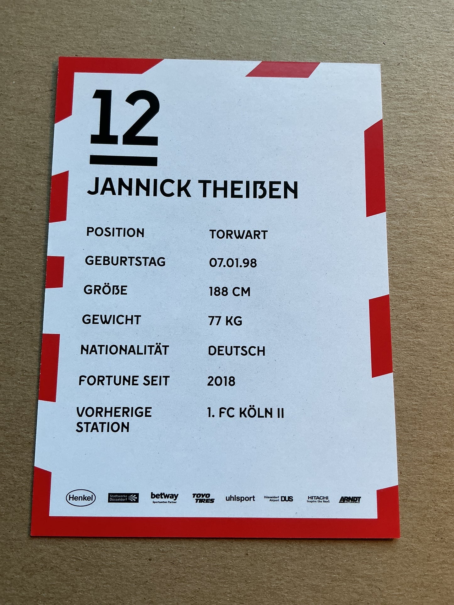 Jannick Theißen, Germany 🇩🇪 Fortuna Düsseldorf 2019/20 hand signed