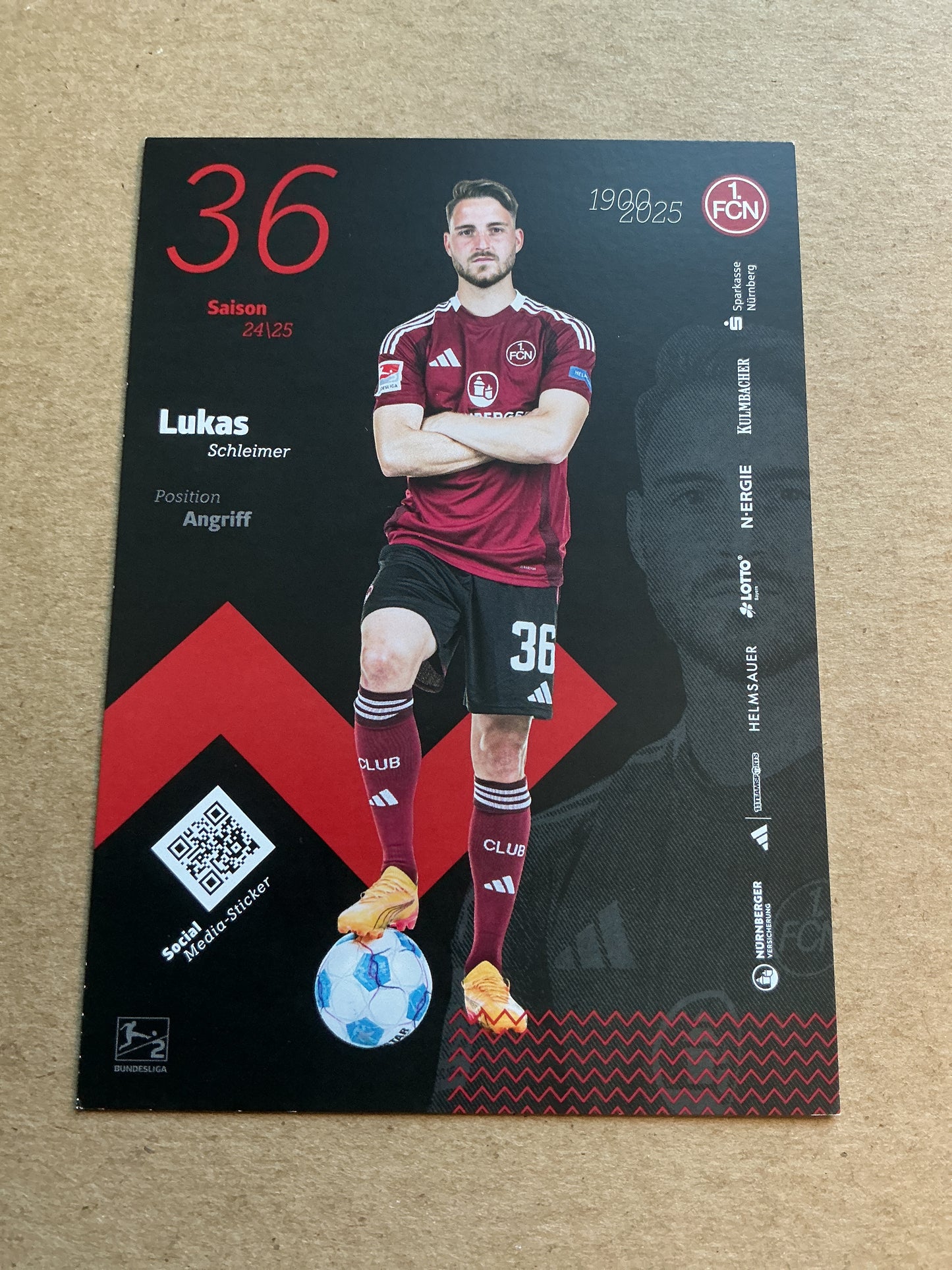 Lukas Schleimer, Germany 🇩🇪 1.FC Nürnberg 2024/25 hand signed