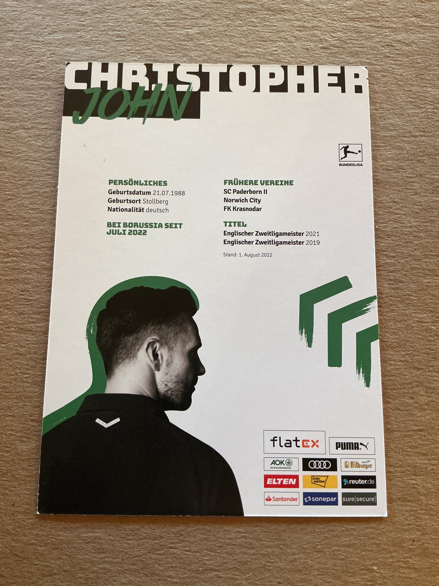Christopher John, Germany 🇩🇪 Borussia Mönchengladbach 2022/23 hand signed