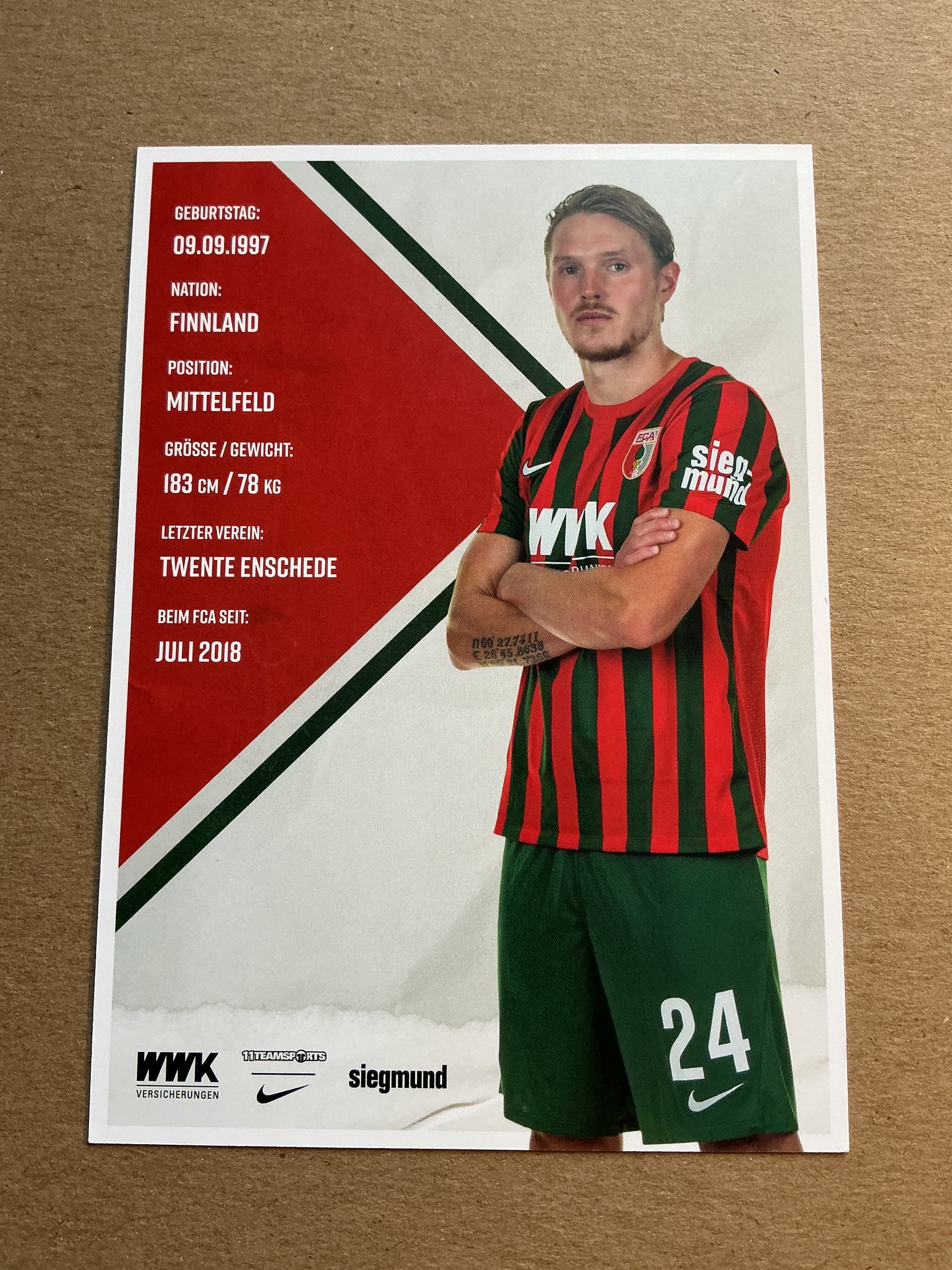 Fredrik Jensen, Finland 🇫🇮 FC Augsburg 2021/22 hand signed