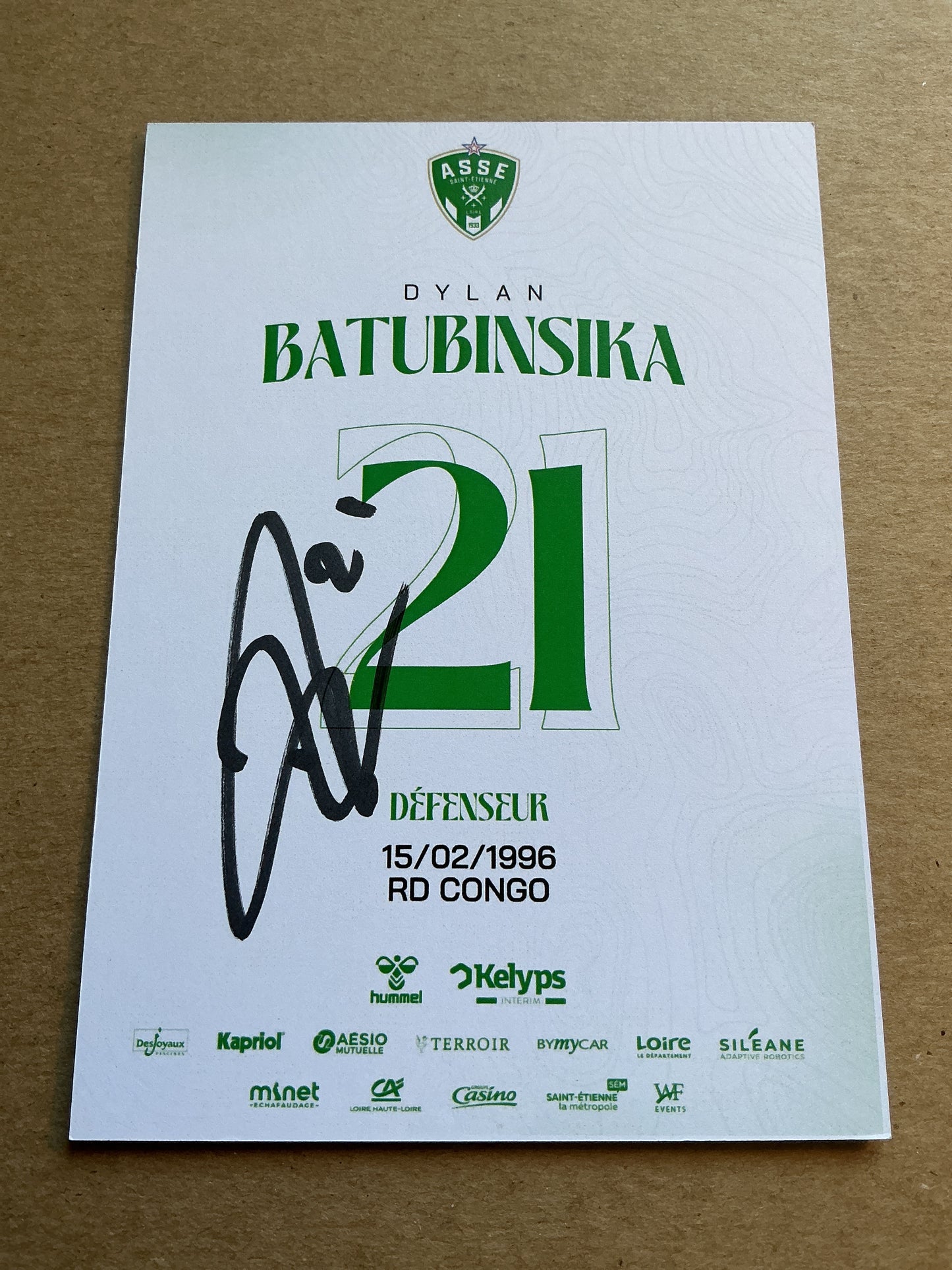 Dylan Batubinsika, Democratic Republic of Kongo 🇨🇩 AS Saint-Etienne 2024/25 hand signed