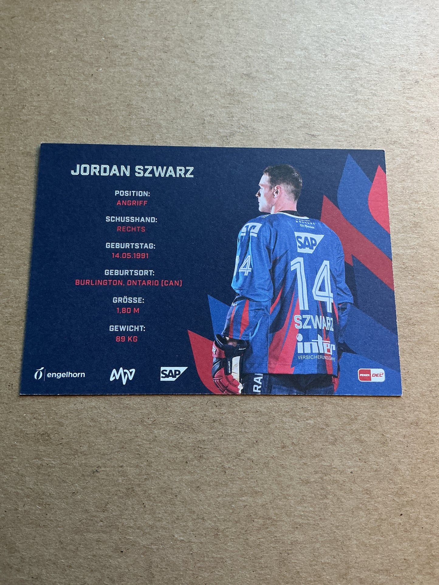 Jordan Szwarz, Canada 🇨🇦 Adler Mannheim 2024/25 hand signed