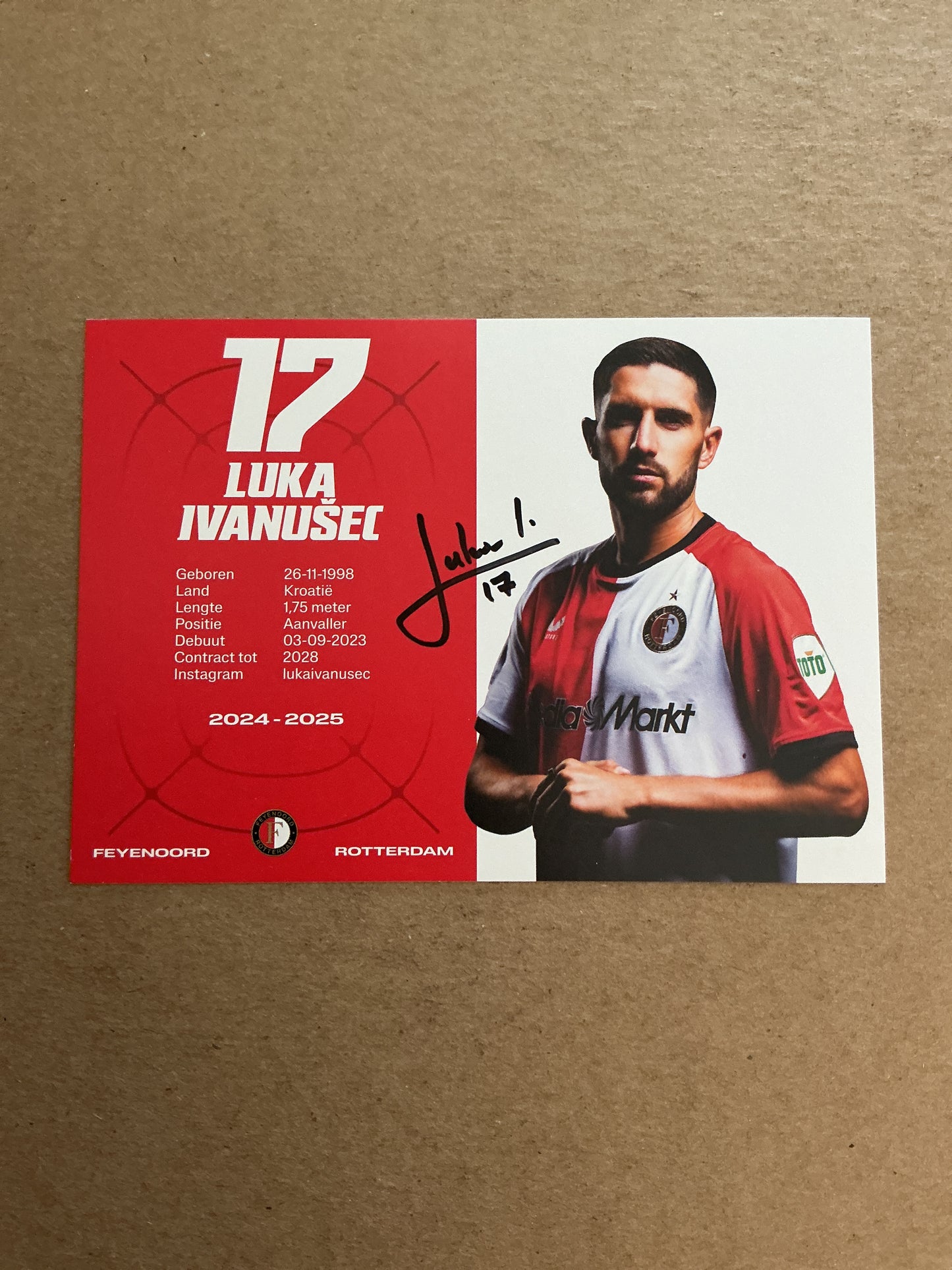 Luka Ivanusec, Croatia 🇭🇷 Feyenoord Rotterdam 2024/25 hand signed