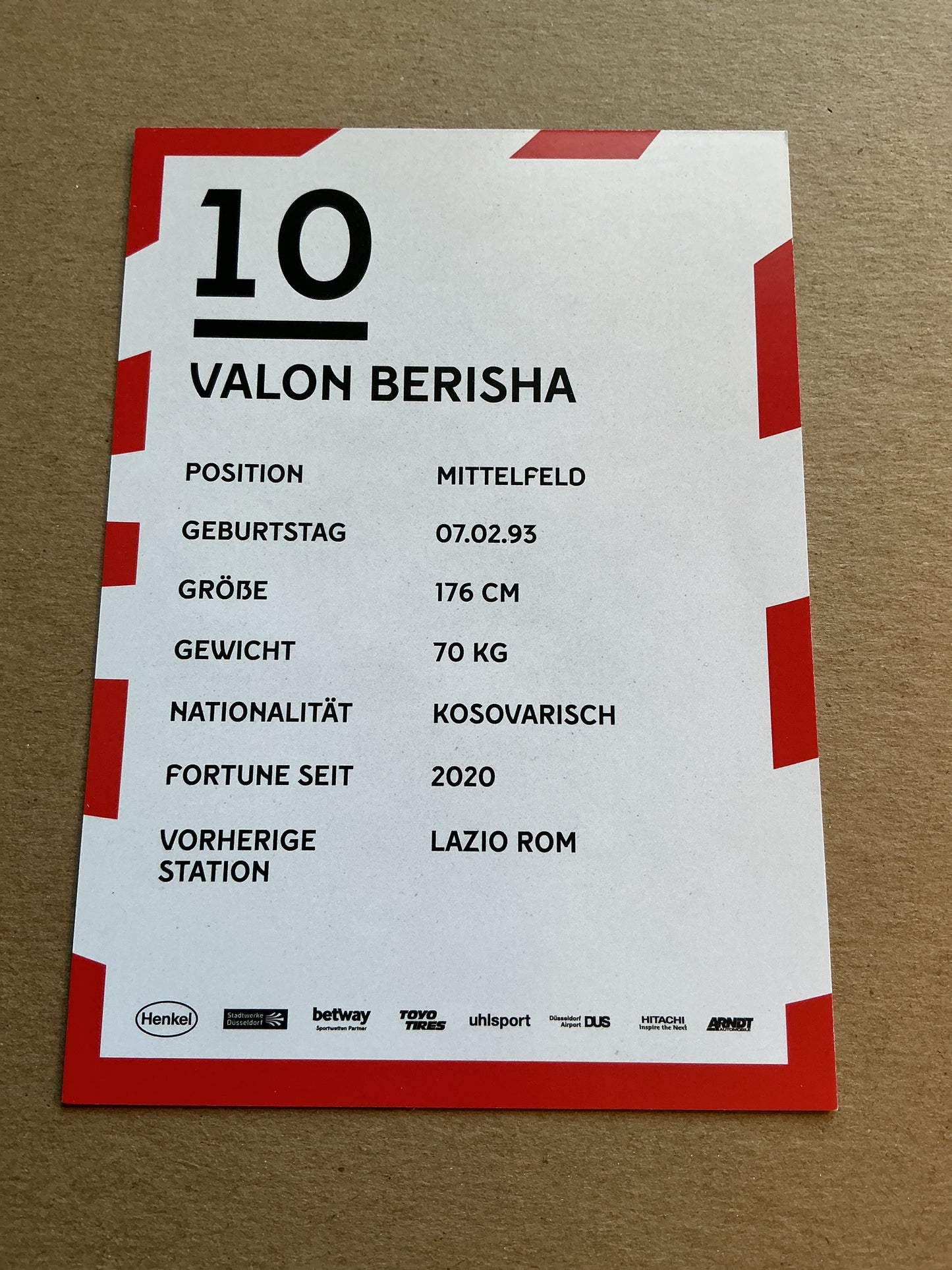 Valon Berisha, Kosovo 🇽🇰 Fortuna Düsseldorf 2019/20 hand signed