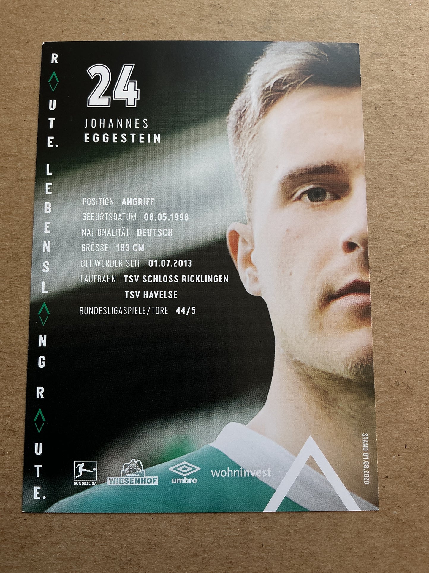 Johannes Eggestein, Germany 🇩🇪 SV Werder Bremen 2020/21 hand signed