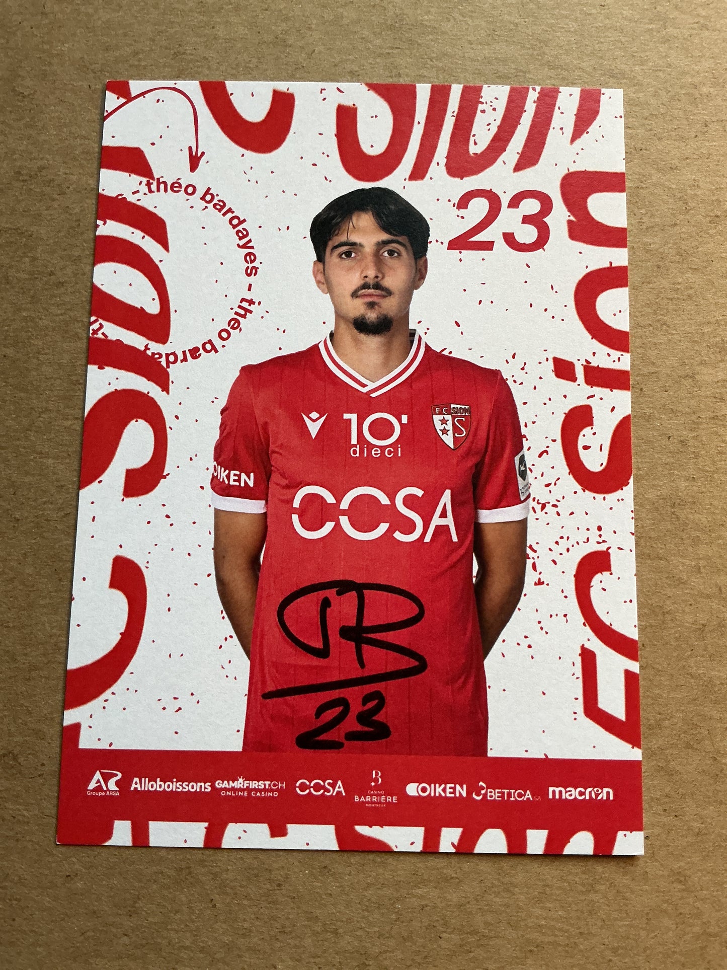 Théo Bardayes, Switzerland 🇨🇭 FC Sion 2023/24 hand signed