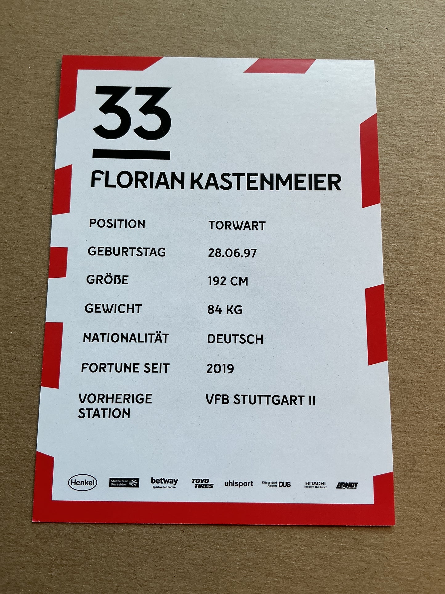 Florian Kastenmeier, Germany 🇩🇪 Fortuna Düsseldorf 2019/20 hand signed