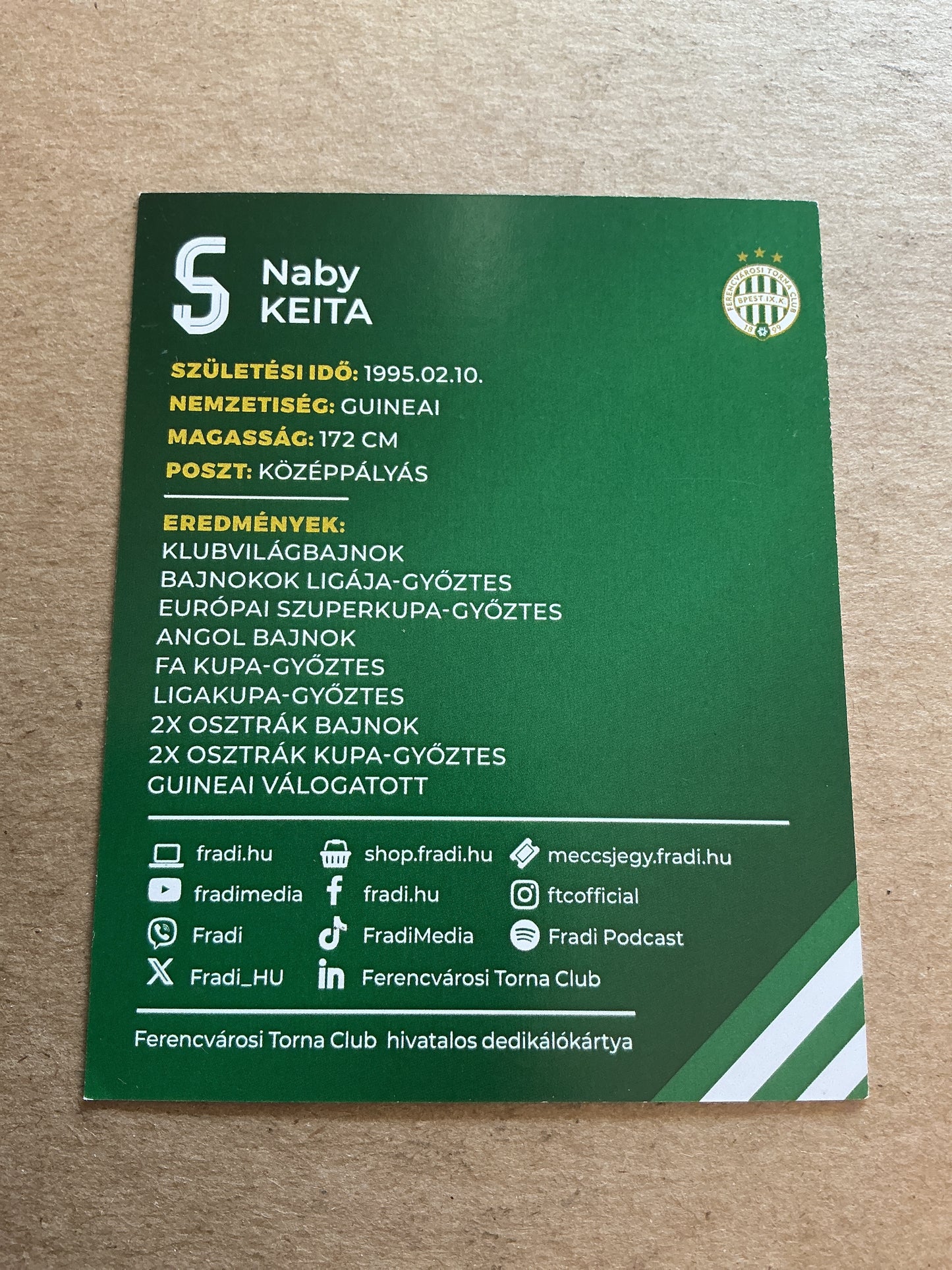 Naby Keita, Guinea 🇬🇳 Ferencvaros TC 2024/25 hand signed