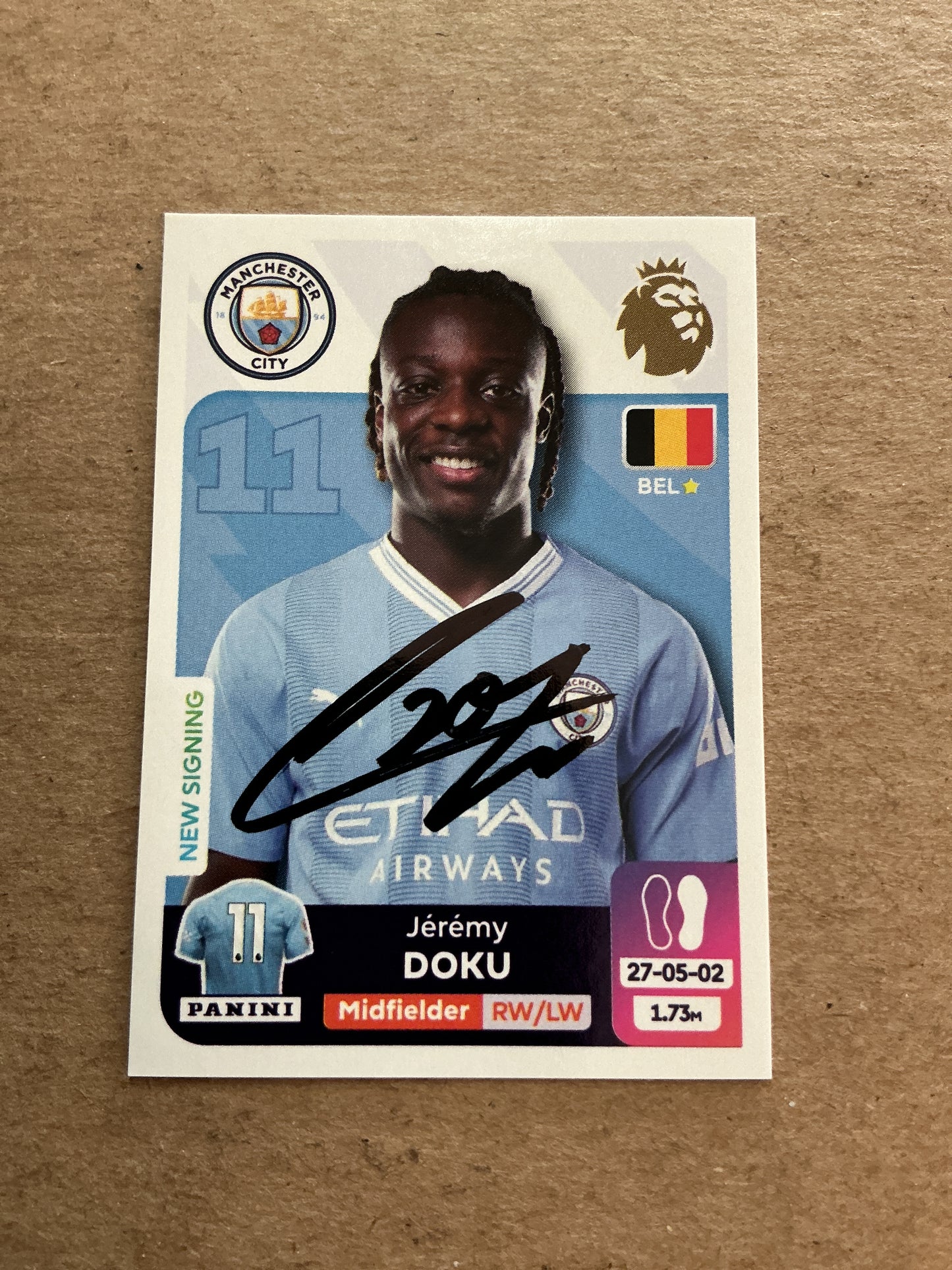 Jeremy Doku, Belgium 🇧🇪 Manchester City 2024 Panini hand signed
