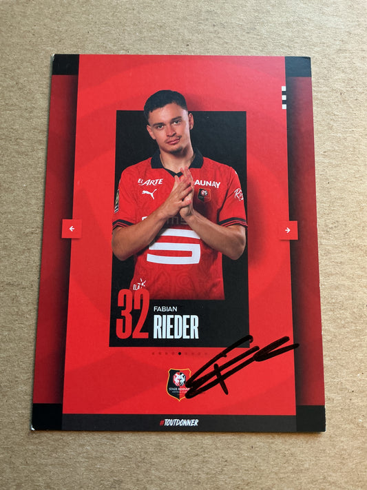 Fabian Rieder, Switzerland 🇨🇭 Stade Rennes FC 2023/24 hand signed