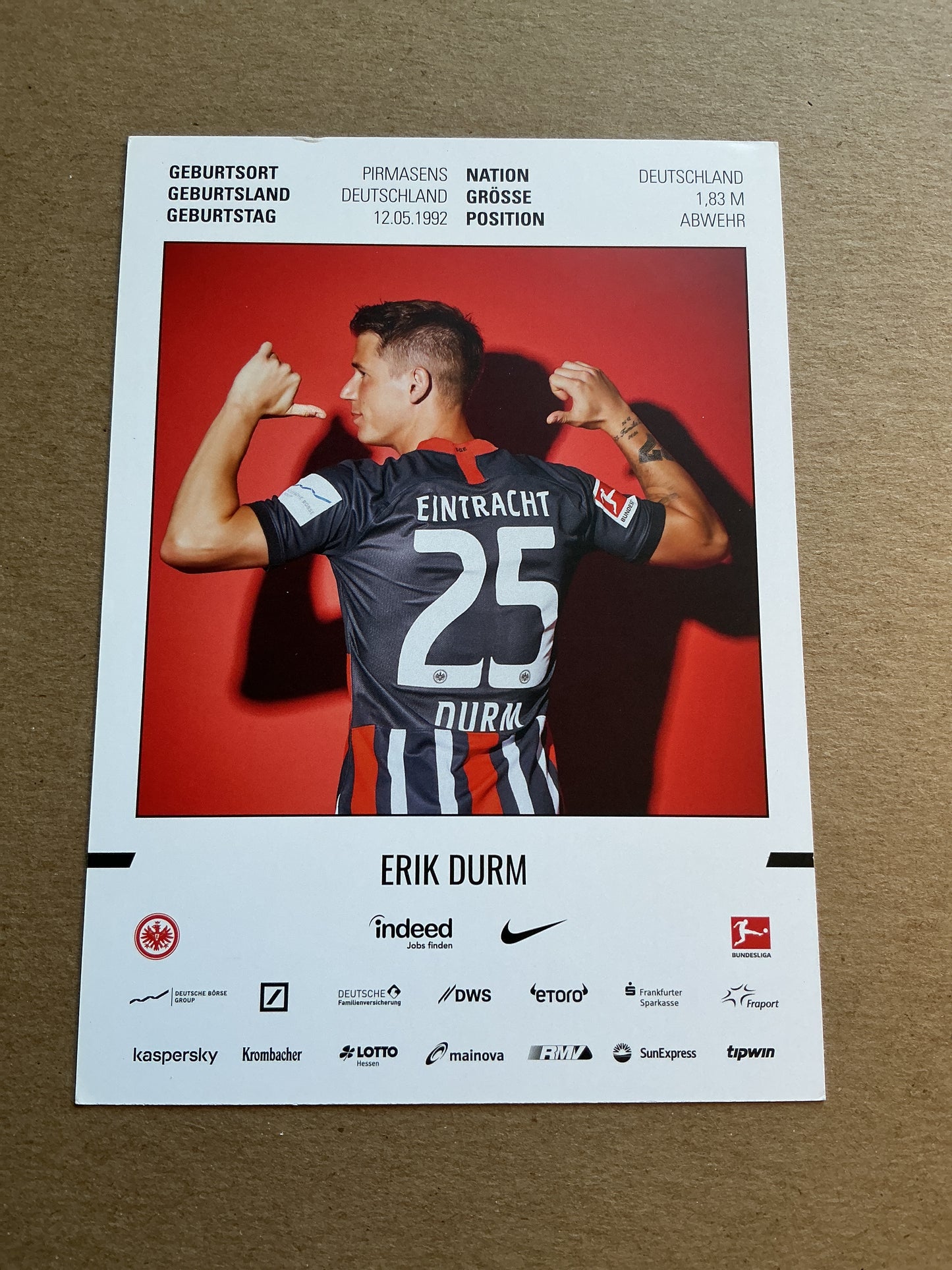 Erik Durm, Germany 🇩🇪 Eintracht Frankfurt 2019/20 hand signed
